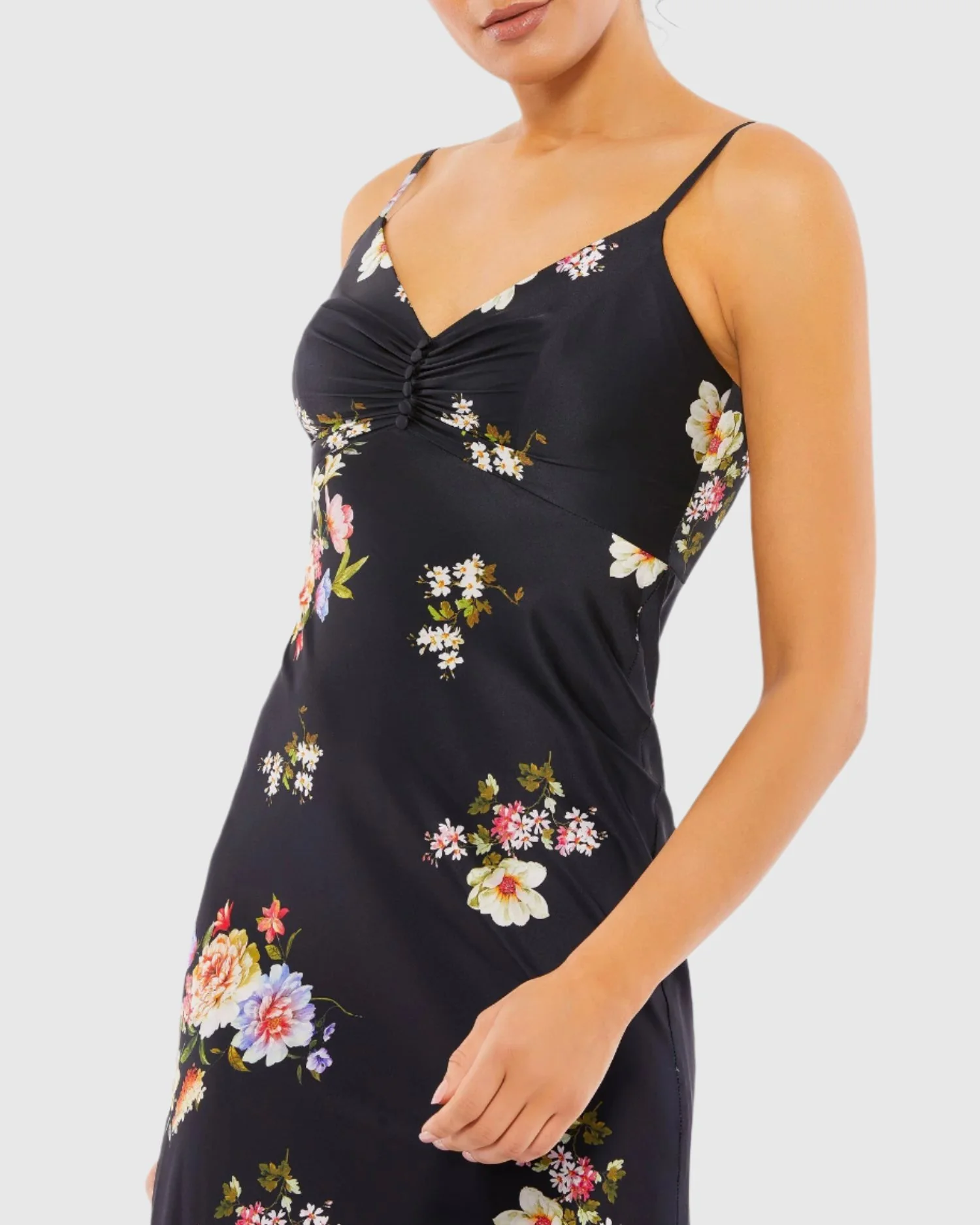 Floral Print Button Bodice Empire Midi Dress