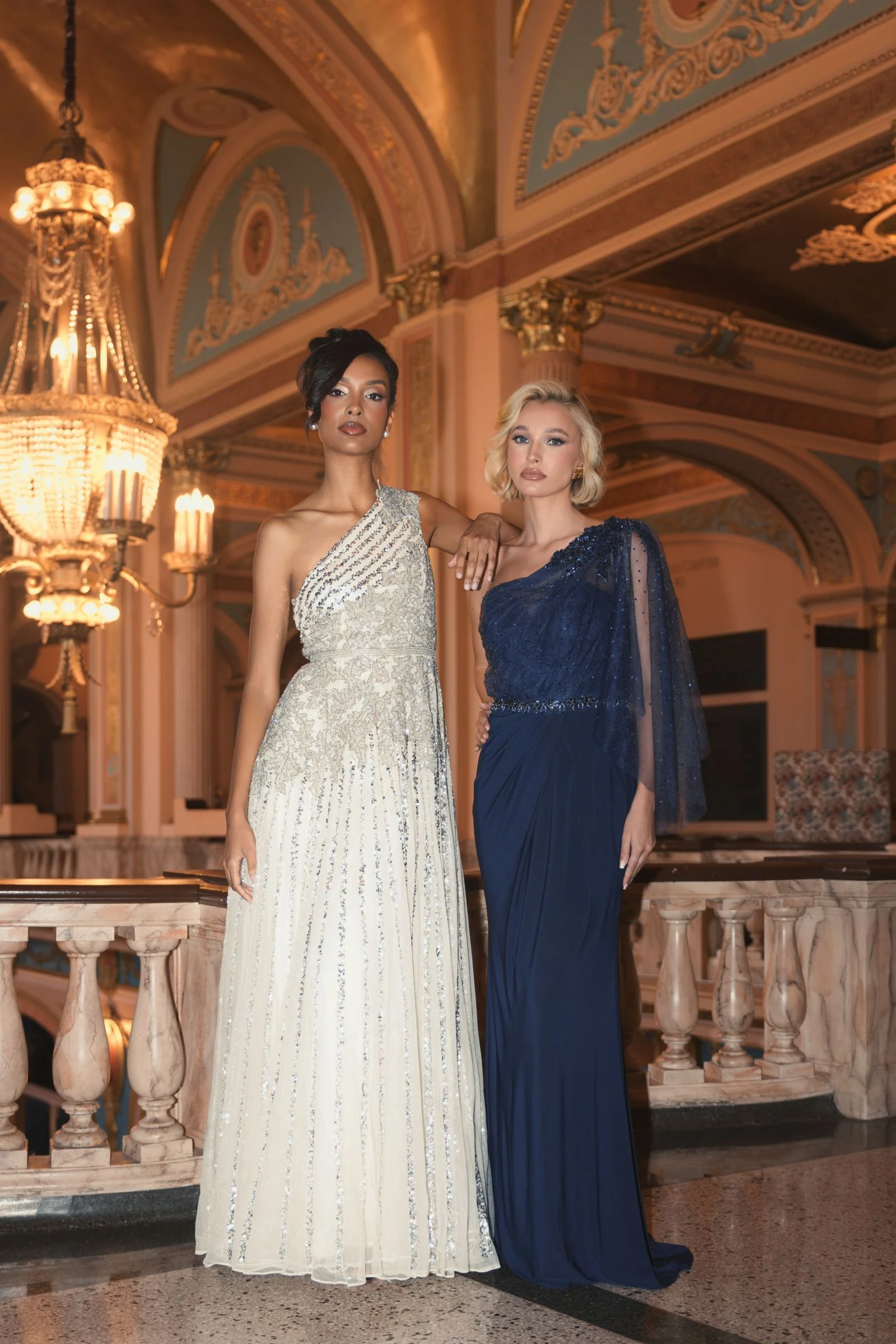 Silver Beaded Embellished One Shoulder A Line Gown