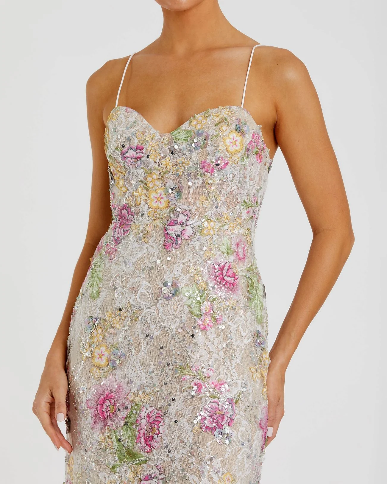 Multicolor Floral Embellished Sleeveless Bustier Gown