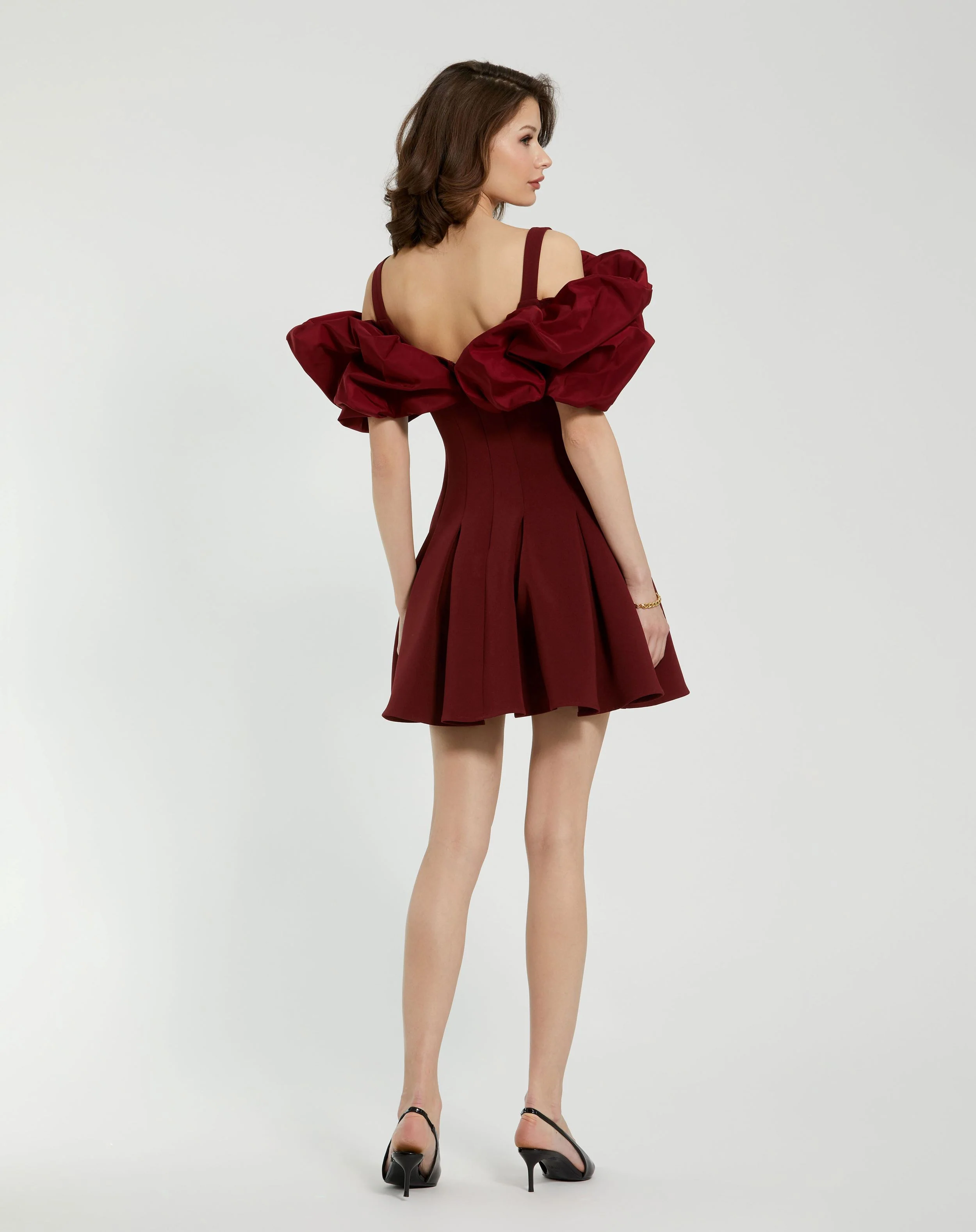 Red Crepe Godet Hem Mini Dress With Faille Ruffle