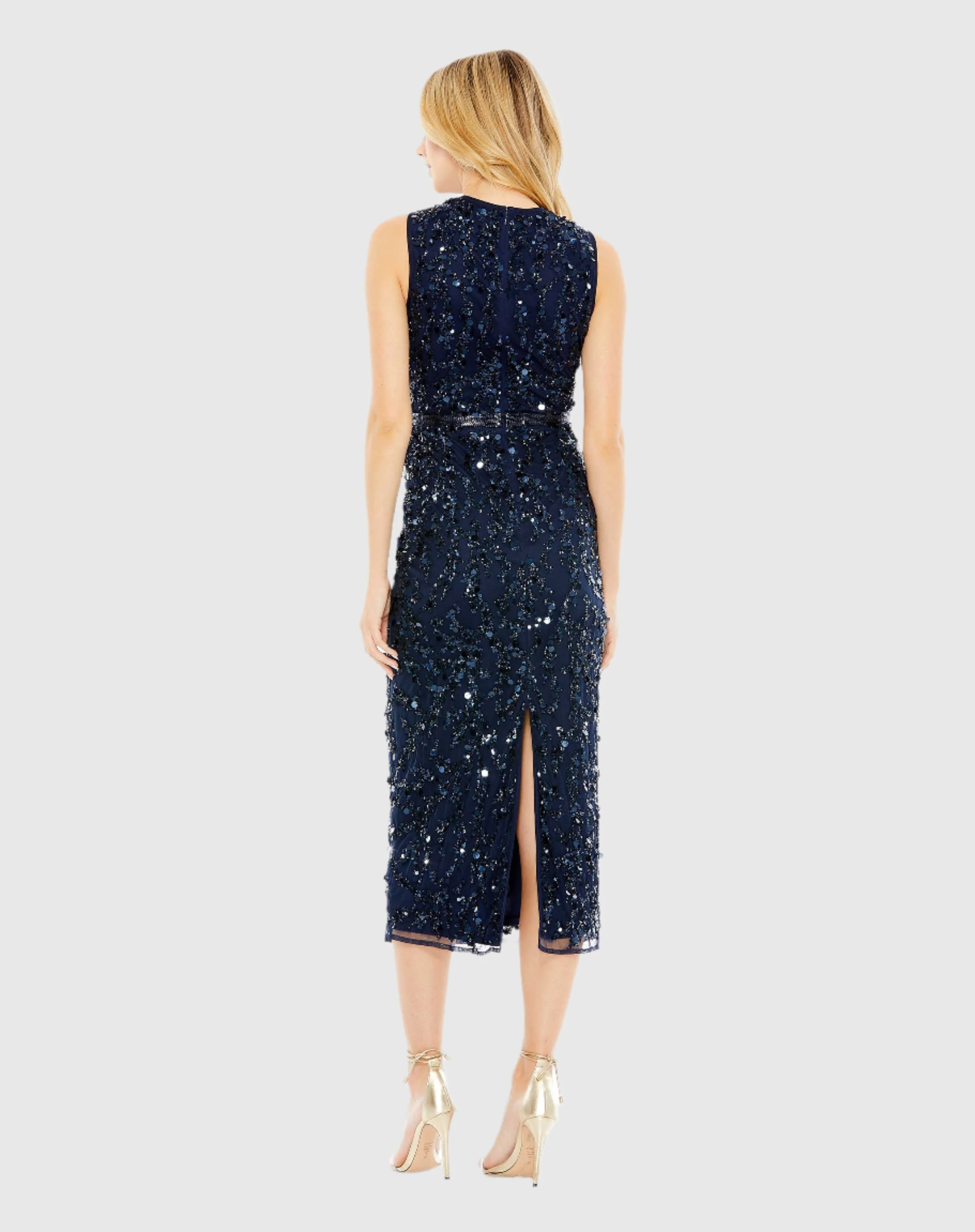 Sequined Sleeveless High Neck Midi Dress