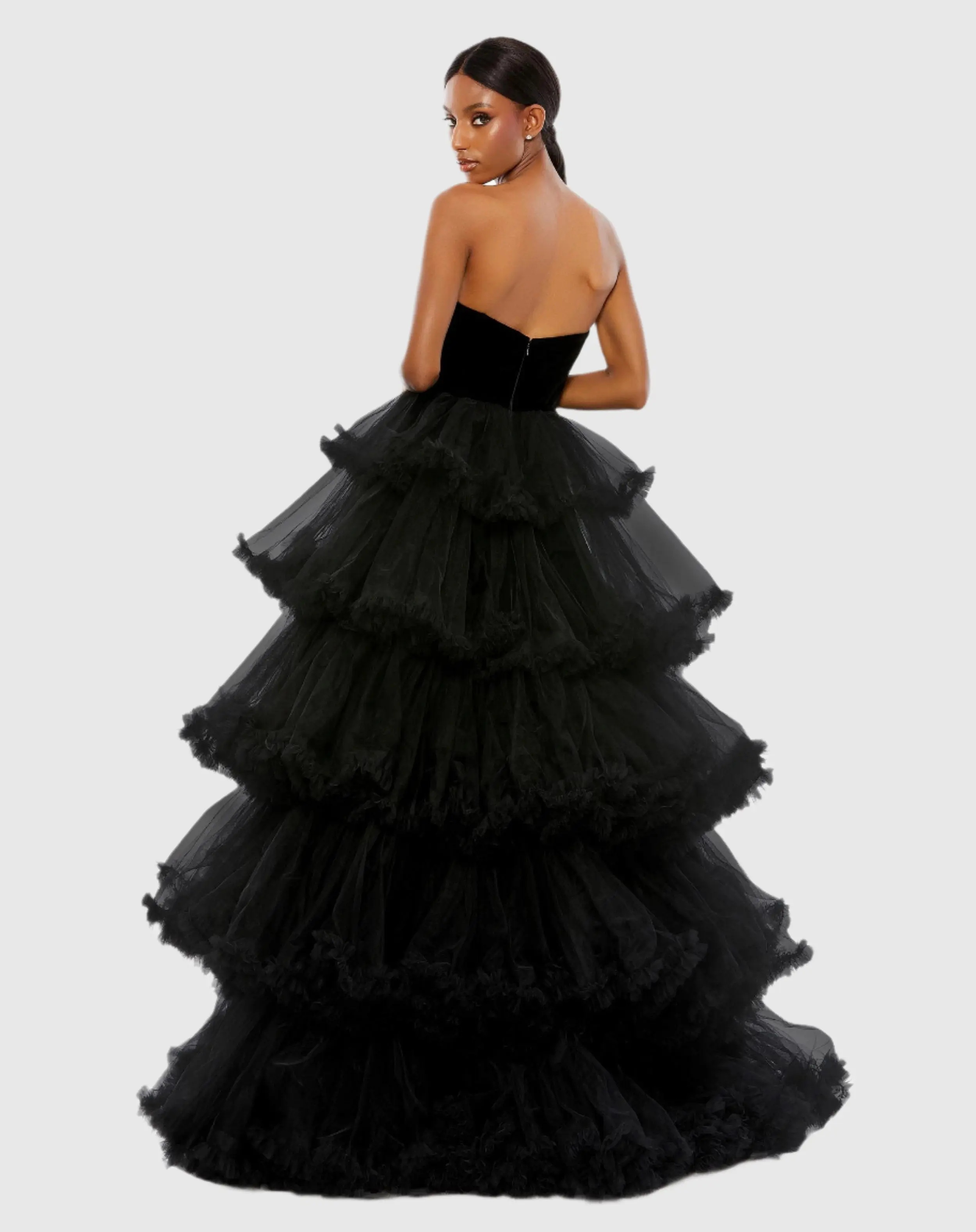 Strapless Tiered Ruffle Ballgown