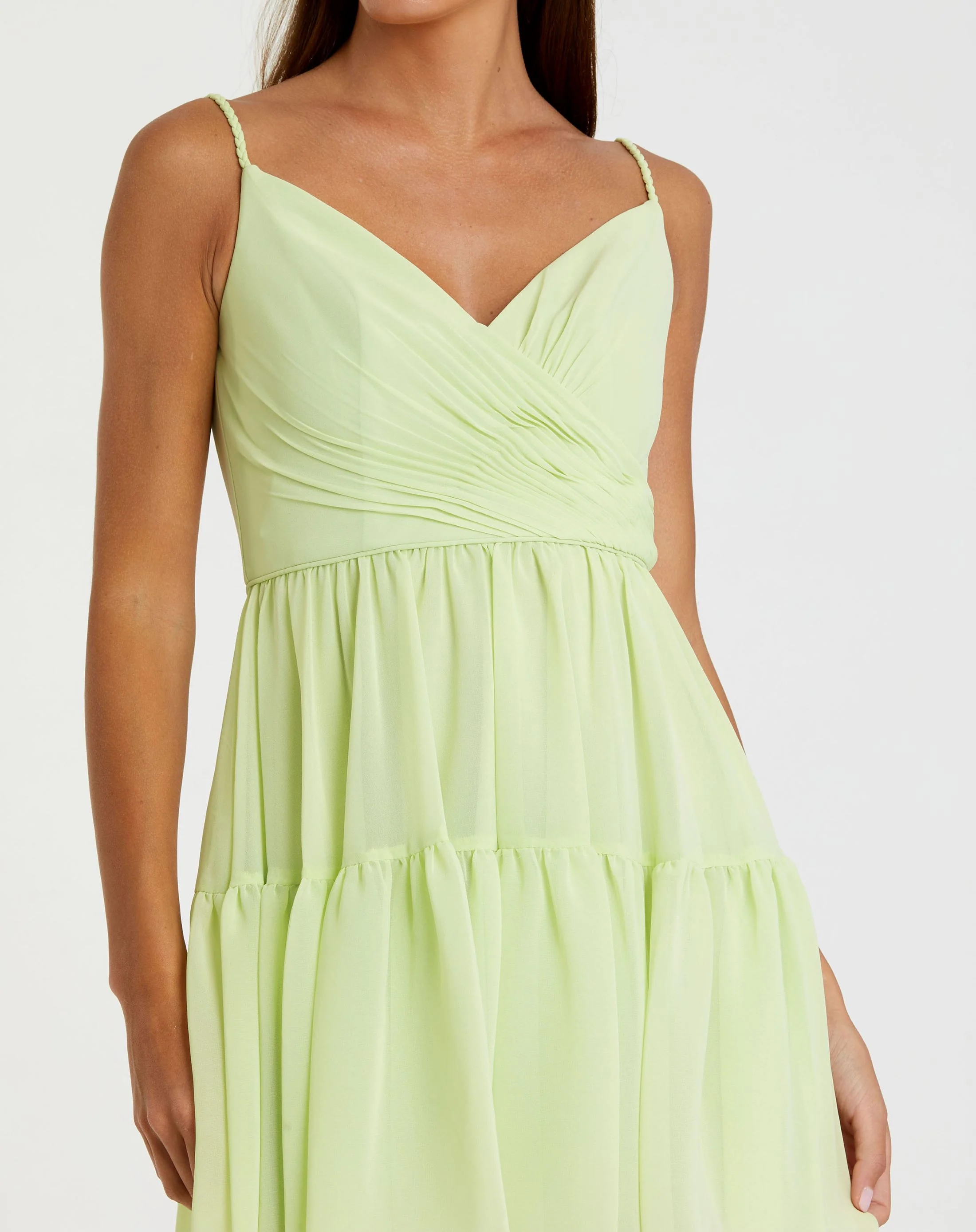 Green Spaghetti Strap Faux Wrap Dress