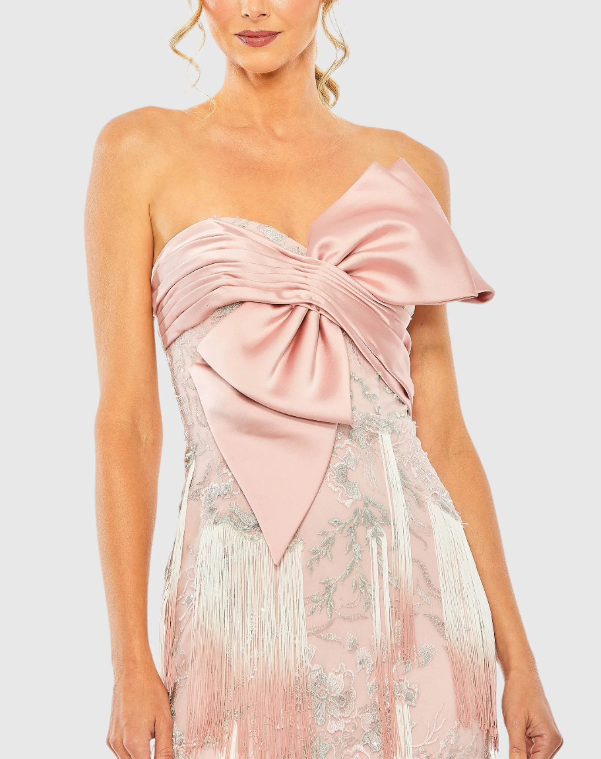 Pink Bow Front Ombre Fringe Detailed Dress