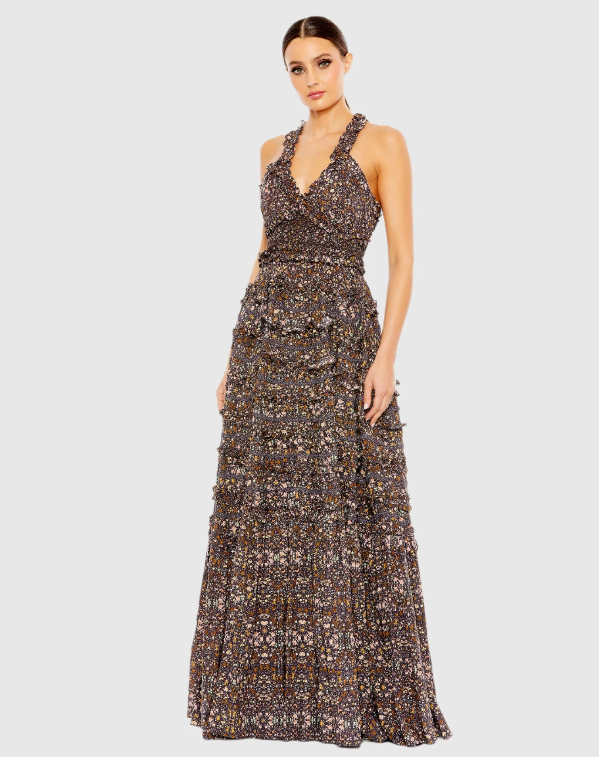 Cross Back Floral Ruffle Tiered Smock Dress