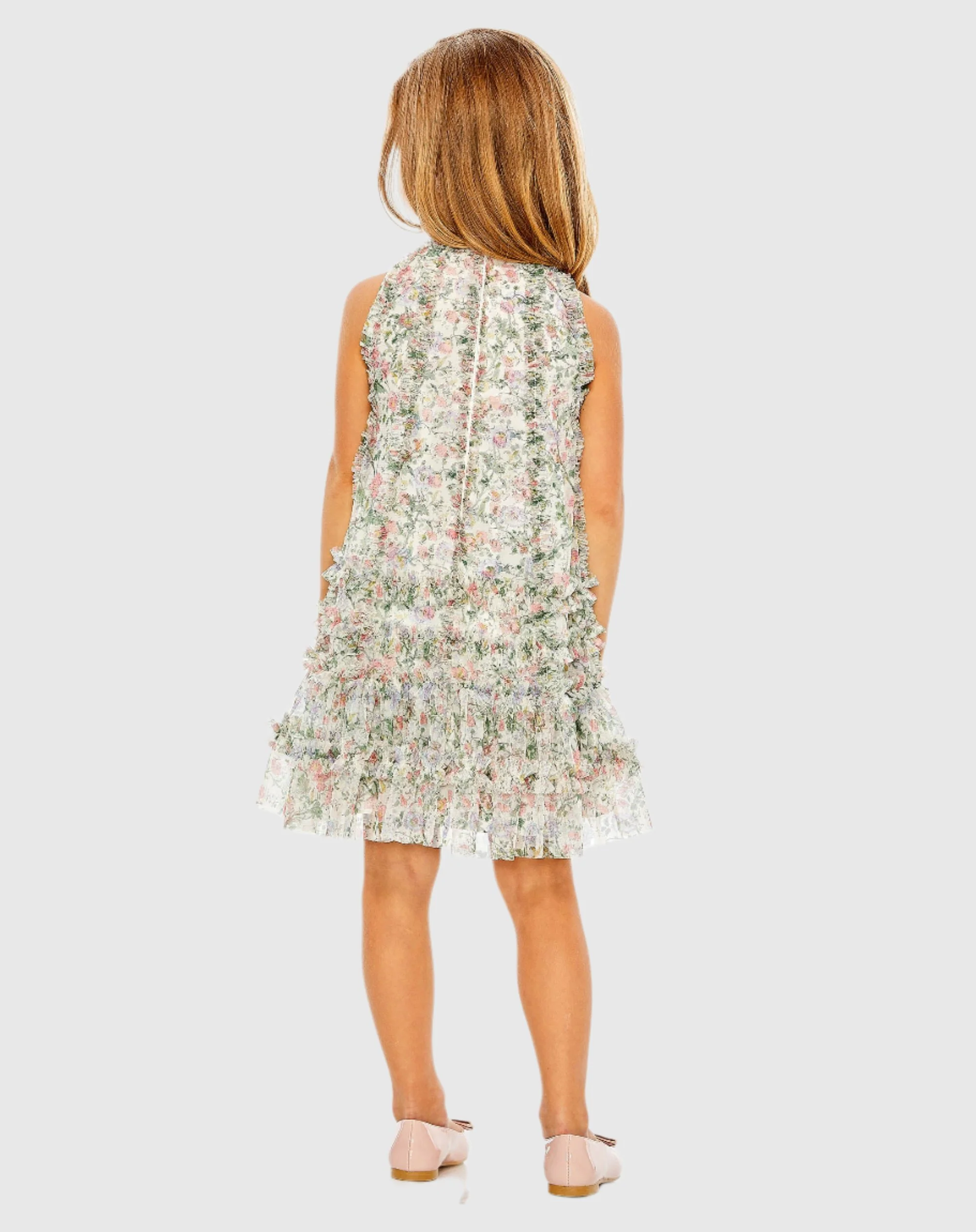 Girls Mesh Floral Print A-Line Dress