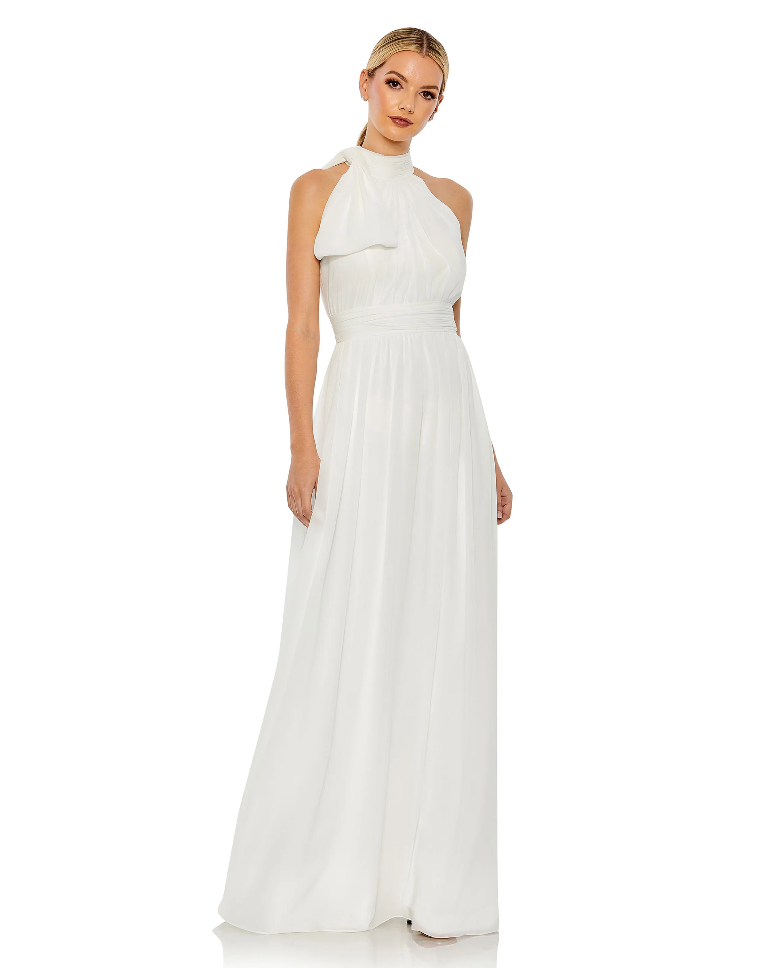 White High Neck Chiffon Gown