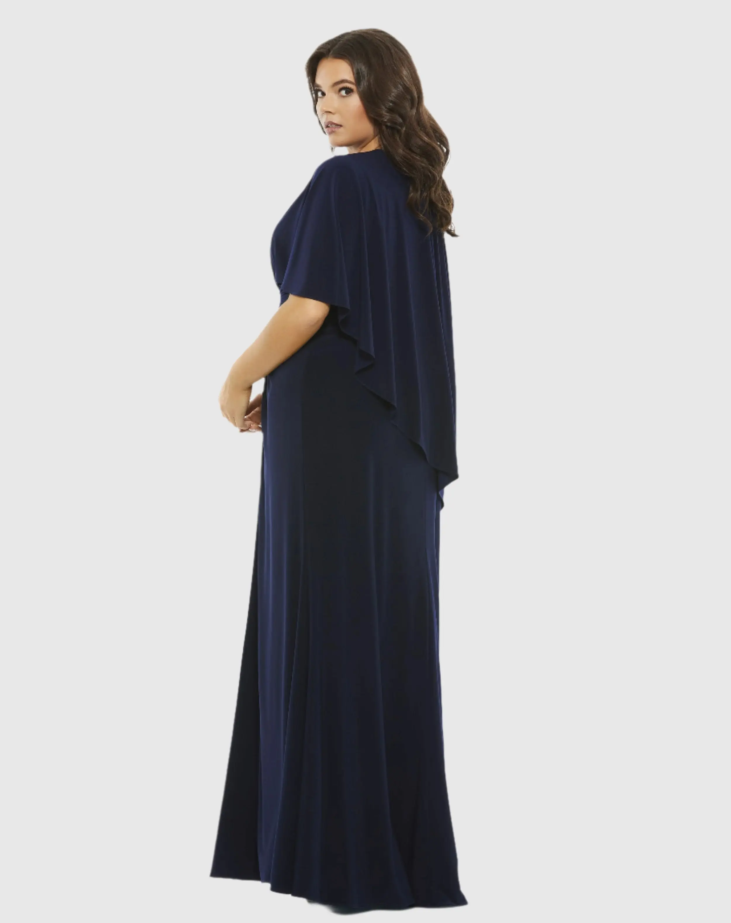 Jersey Cape Sleeve A Line Gown (Plus)