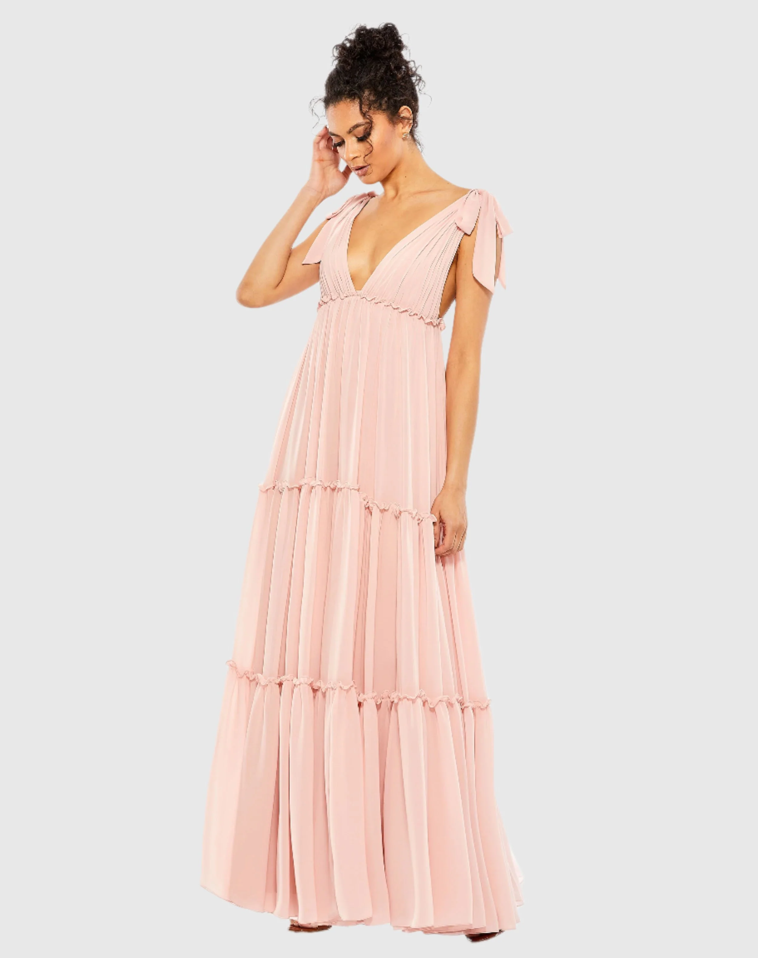 Tiered V-Neck Plunging Maxi Dress - FINAL SALE