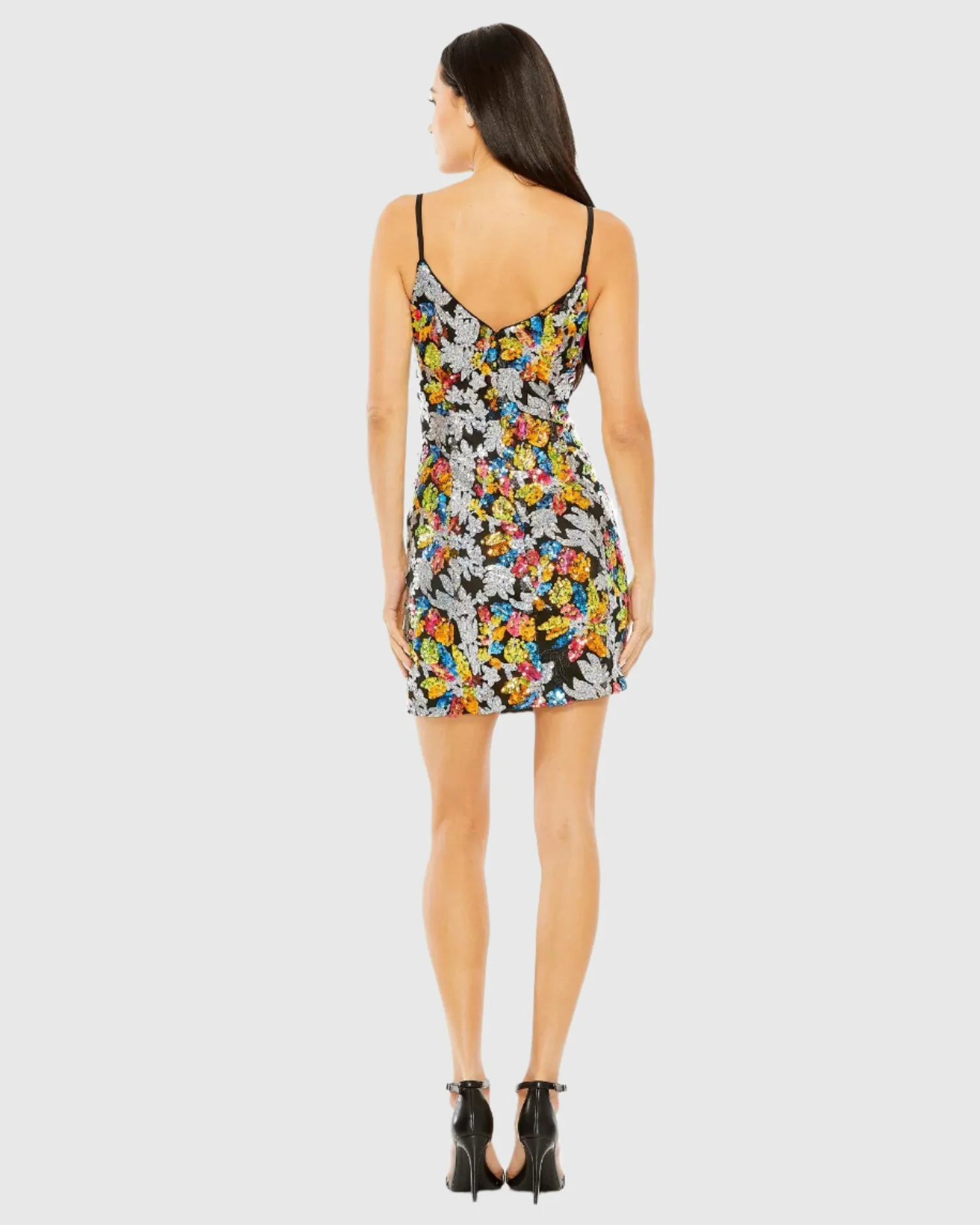 Sequined Floral Detail Mini Dress