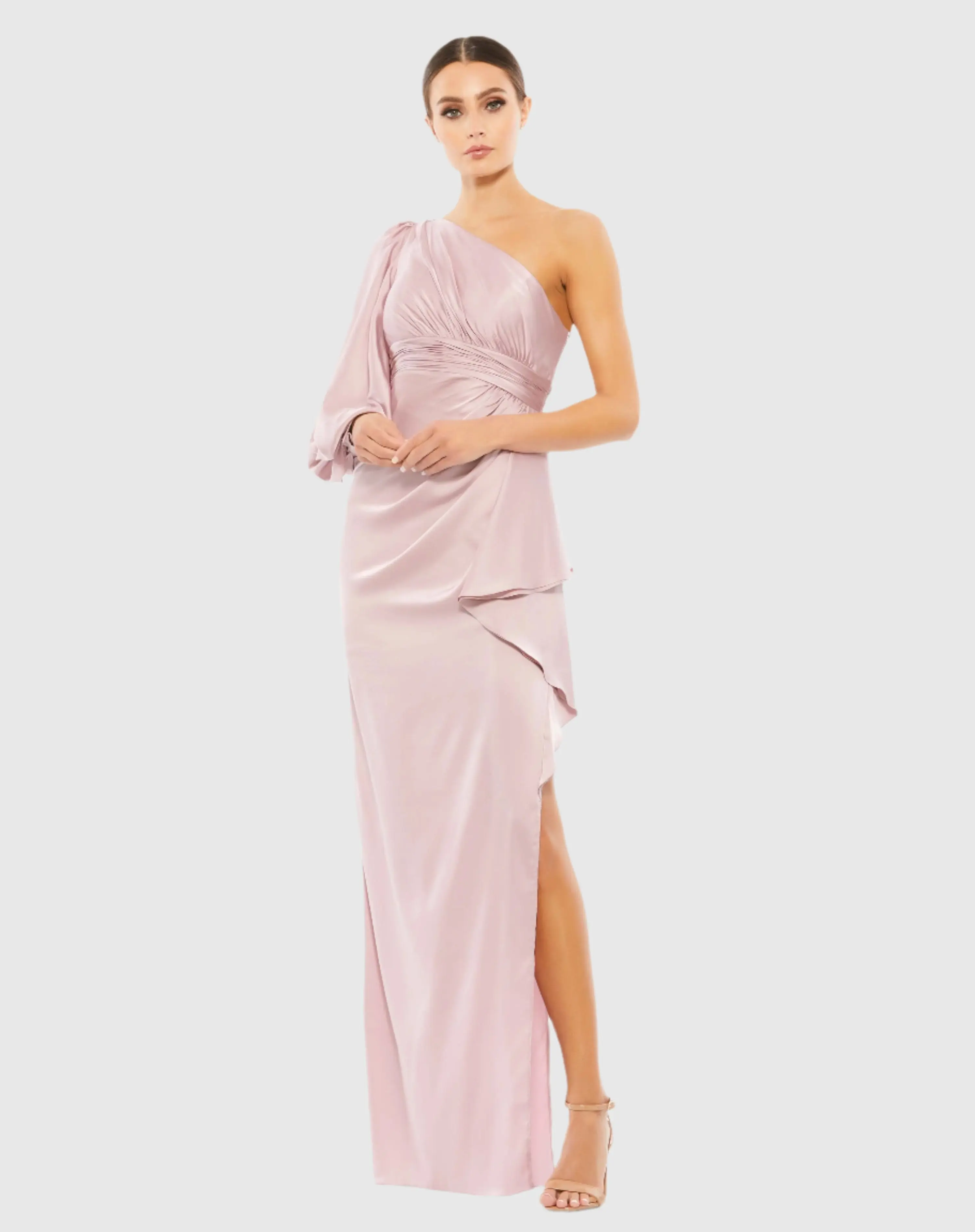 One Shoulder Bishop Sleeve Gown