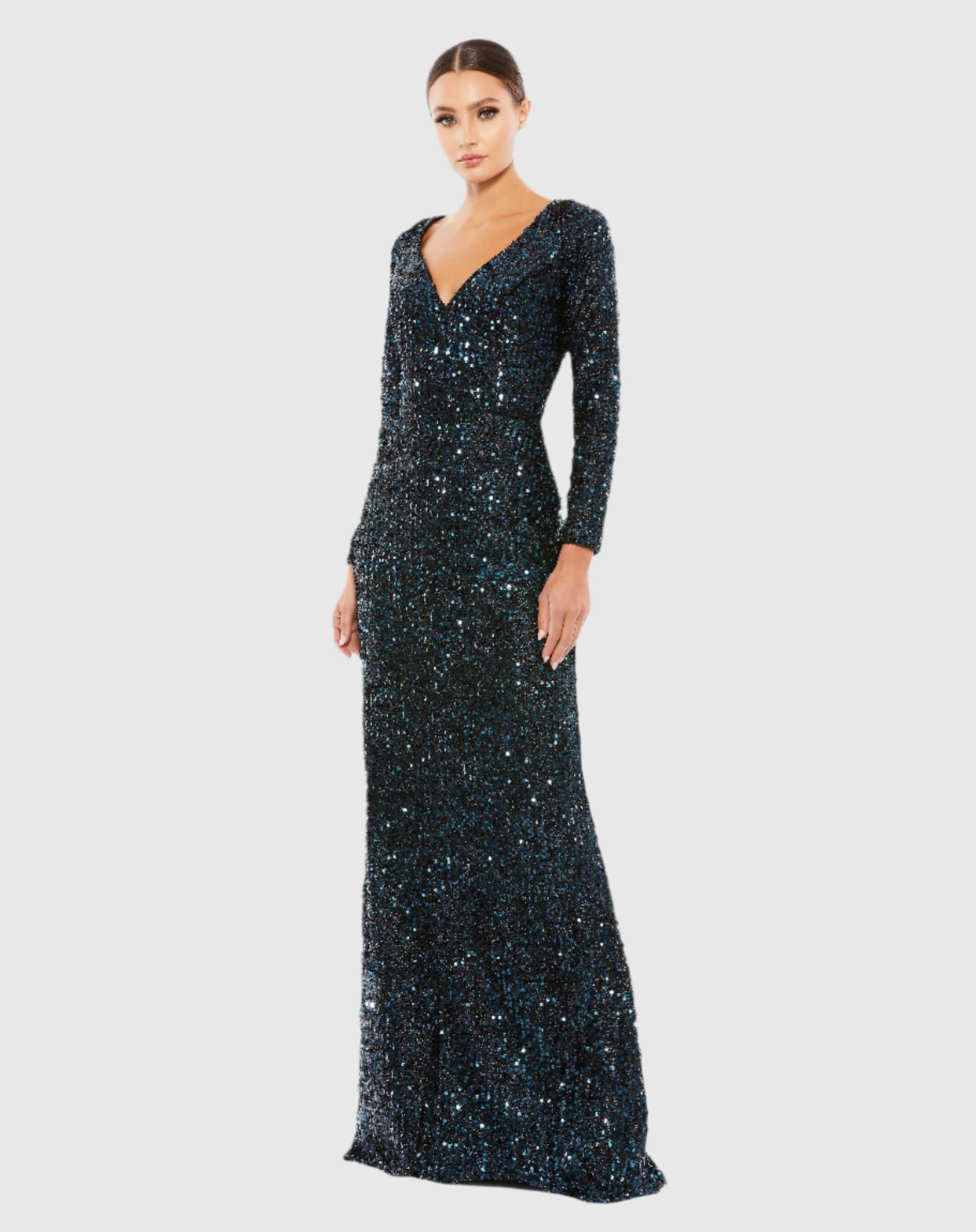 Long Sleeve Sequined Gown