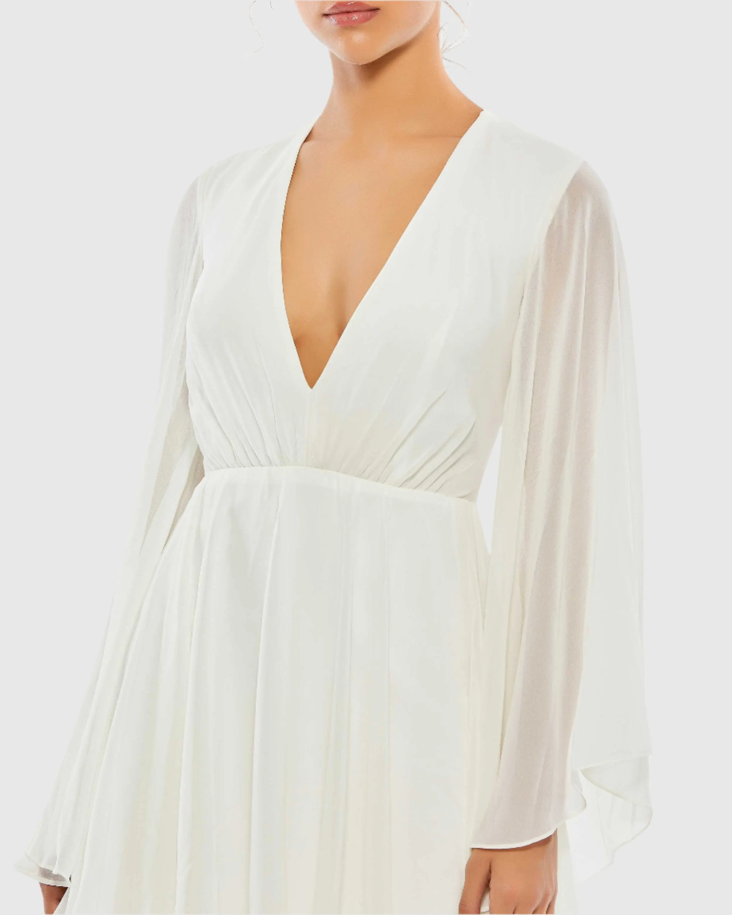 Solid Flowy V Neck Illusion Sleeve Mini Dress