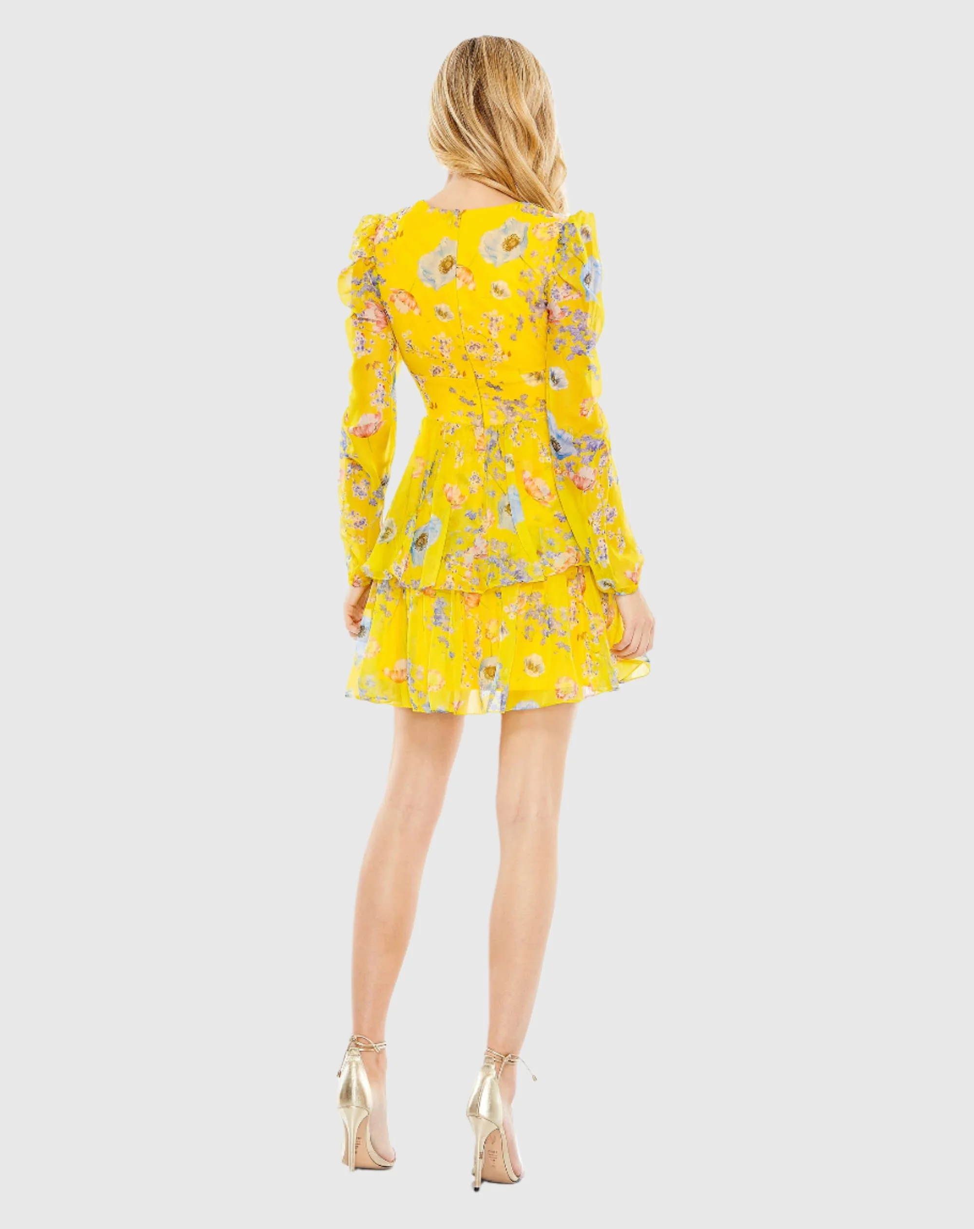 Floral Print Puff Sleeve Ruffled Mini Dress