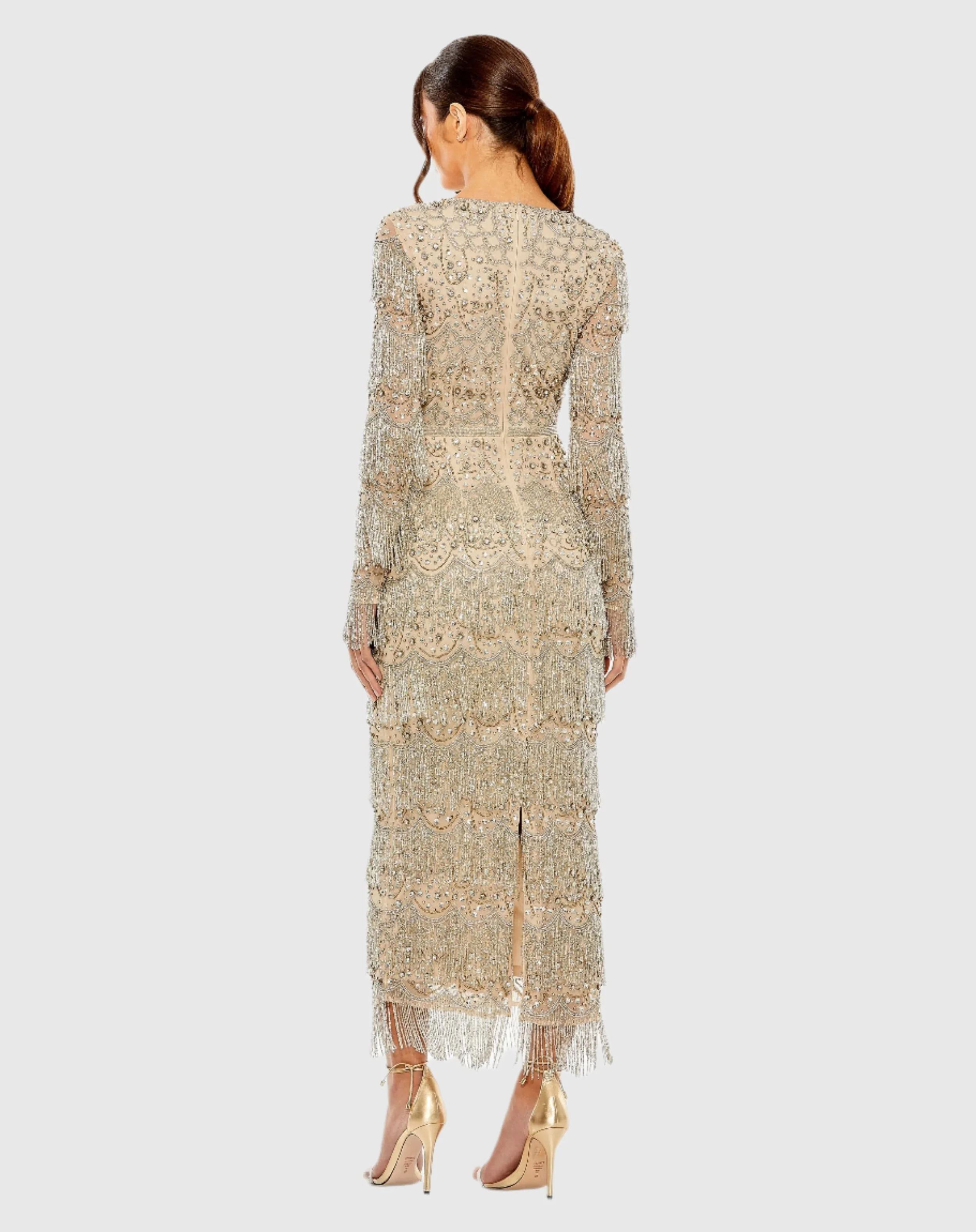 V Neck Beaded Fringe Embellished Dress