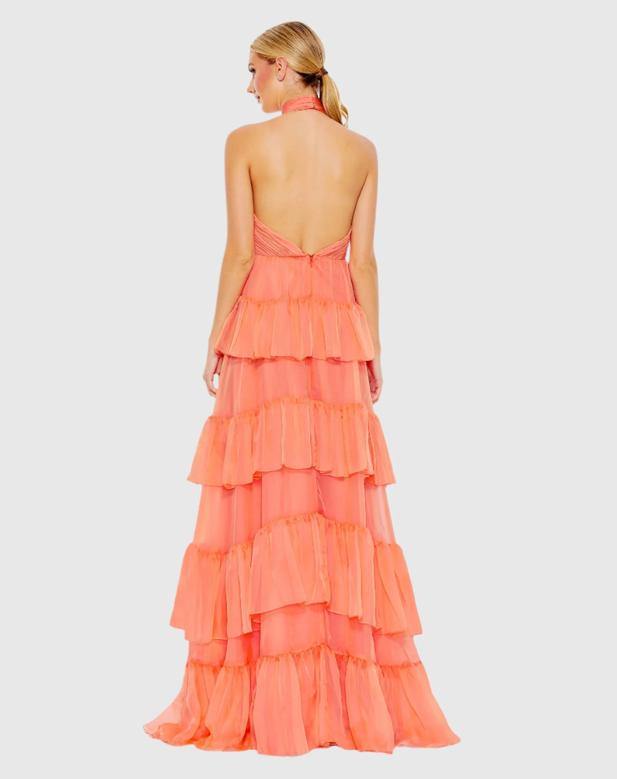 Ruffle Tiered Pleated Halter Neck A Line Gown