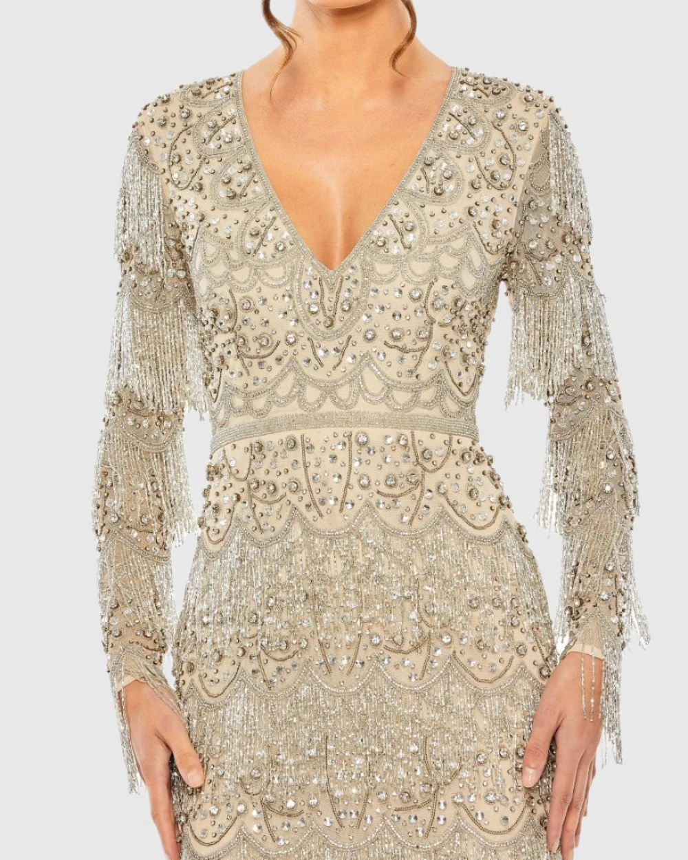 V Neck Beaded Fringe Embellished Dress