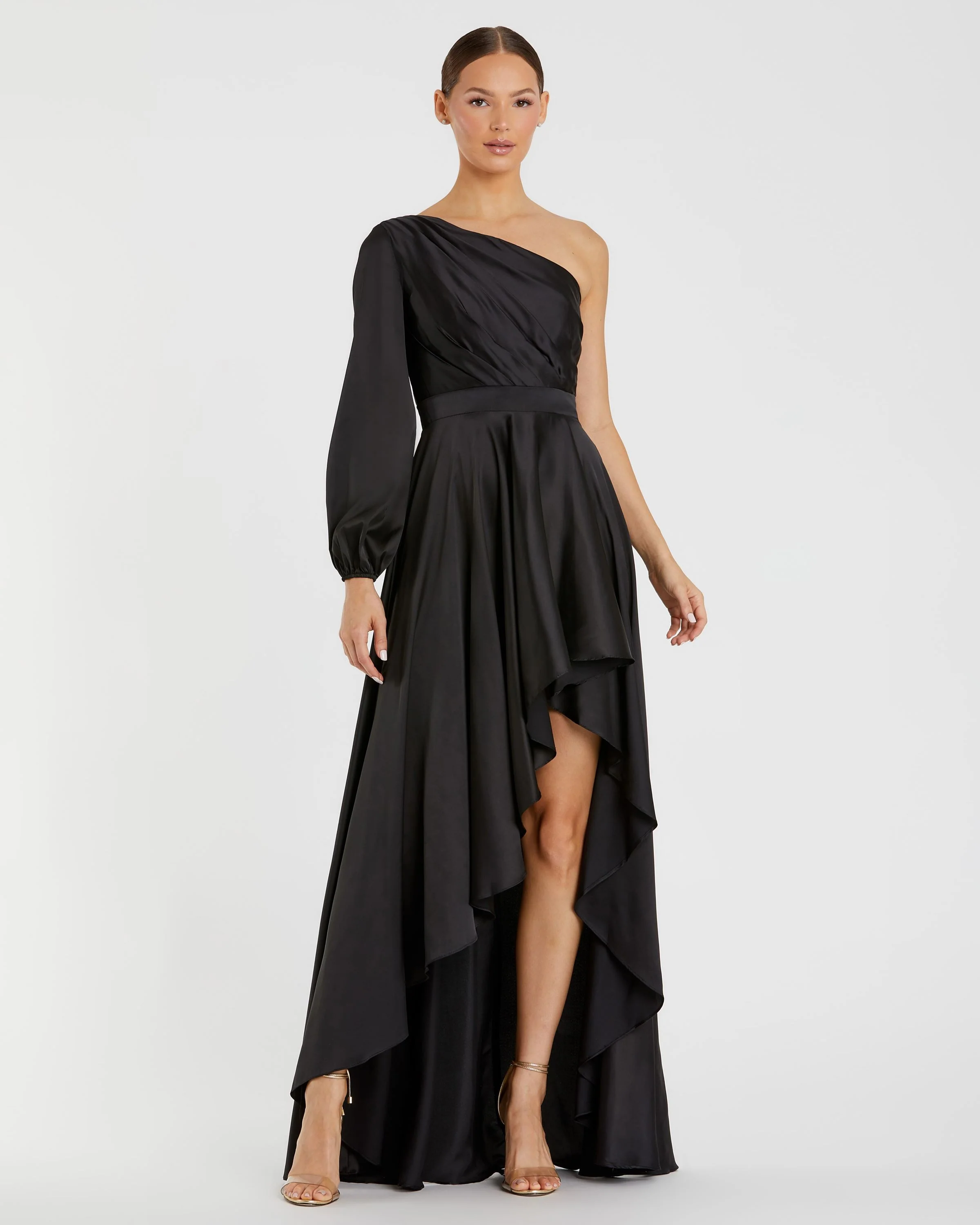 Black High Low One Shoulder Flowy Gown