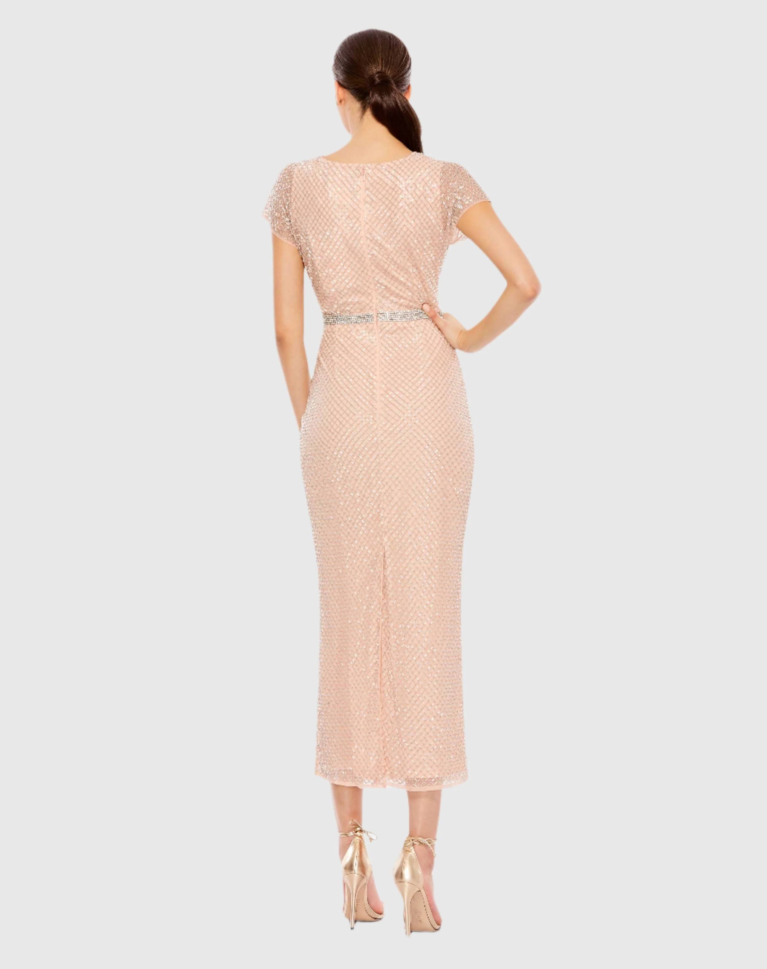 Beaded Wrap V-Neck Cap Sleeve Dress