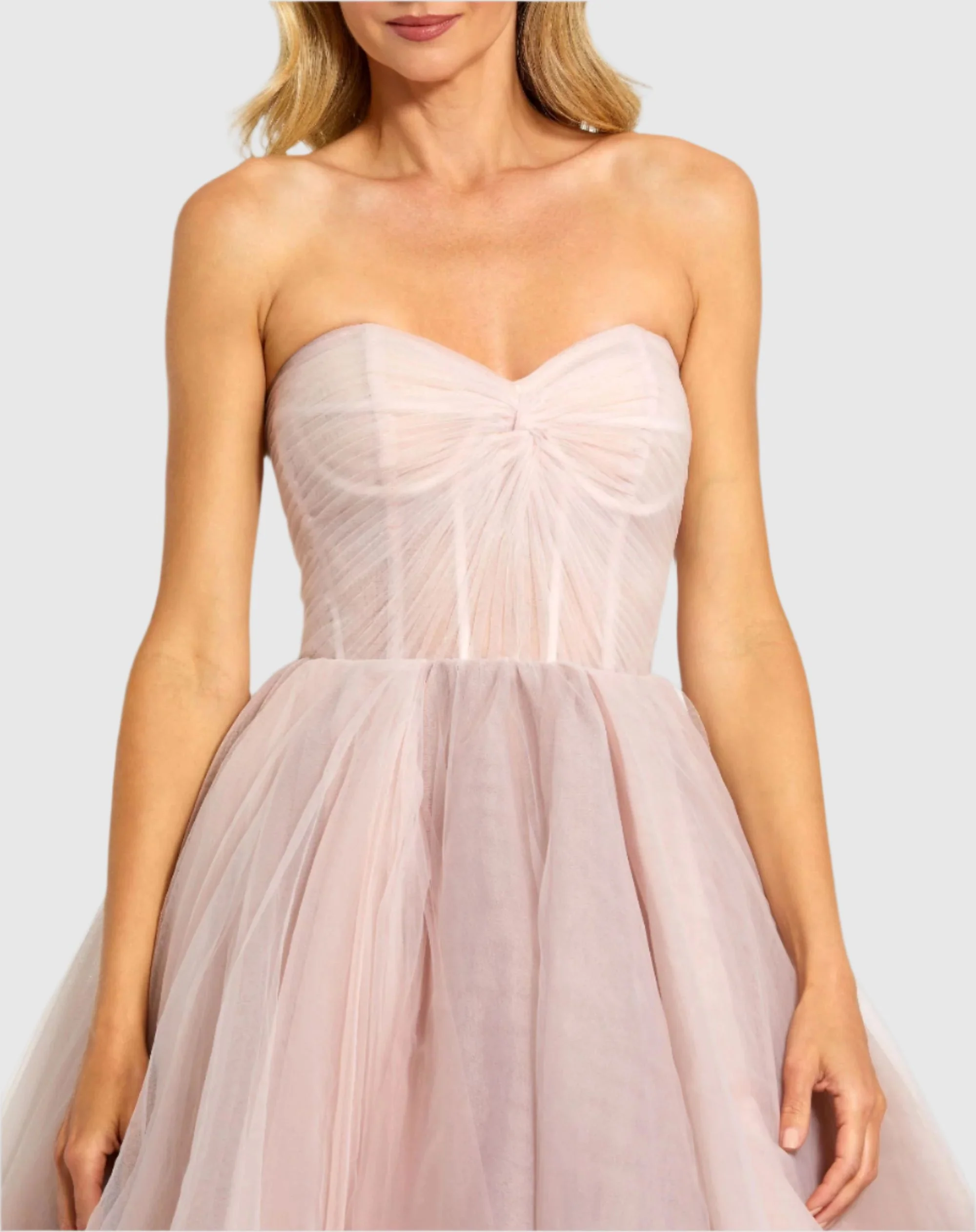 Pink Strapless Bustier Twist Top Ruffle Ballgown