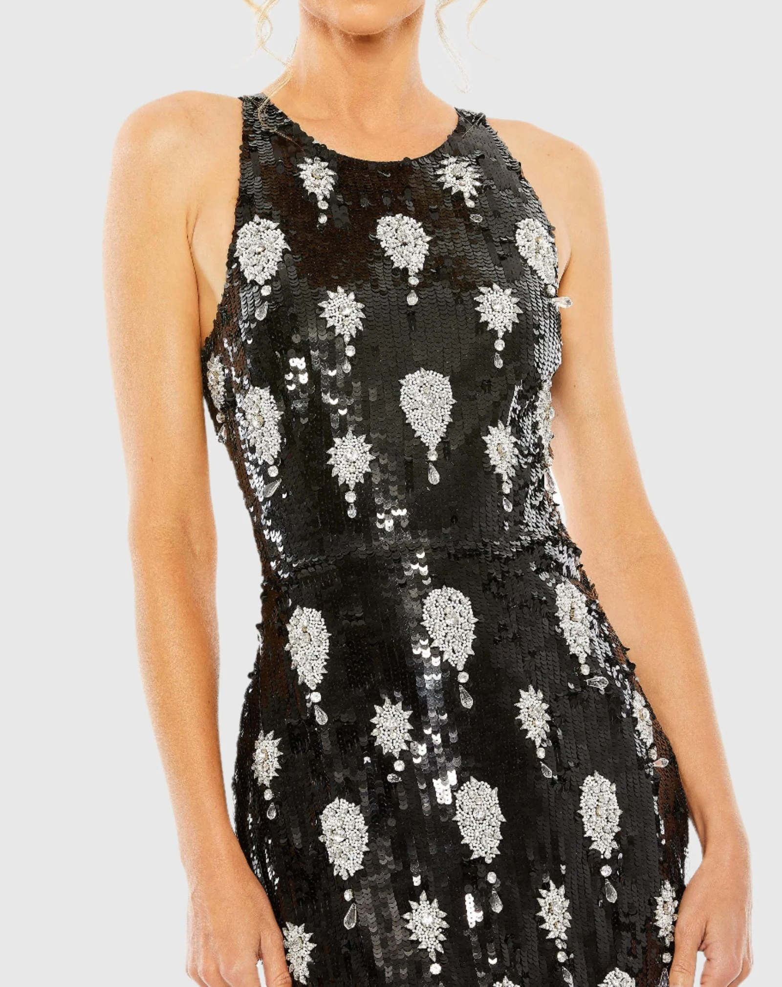 Overlay Sequin Floral Detail Gown