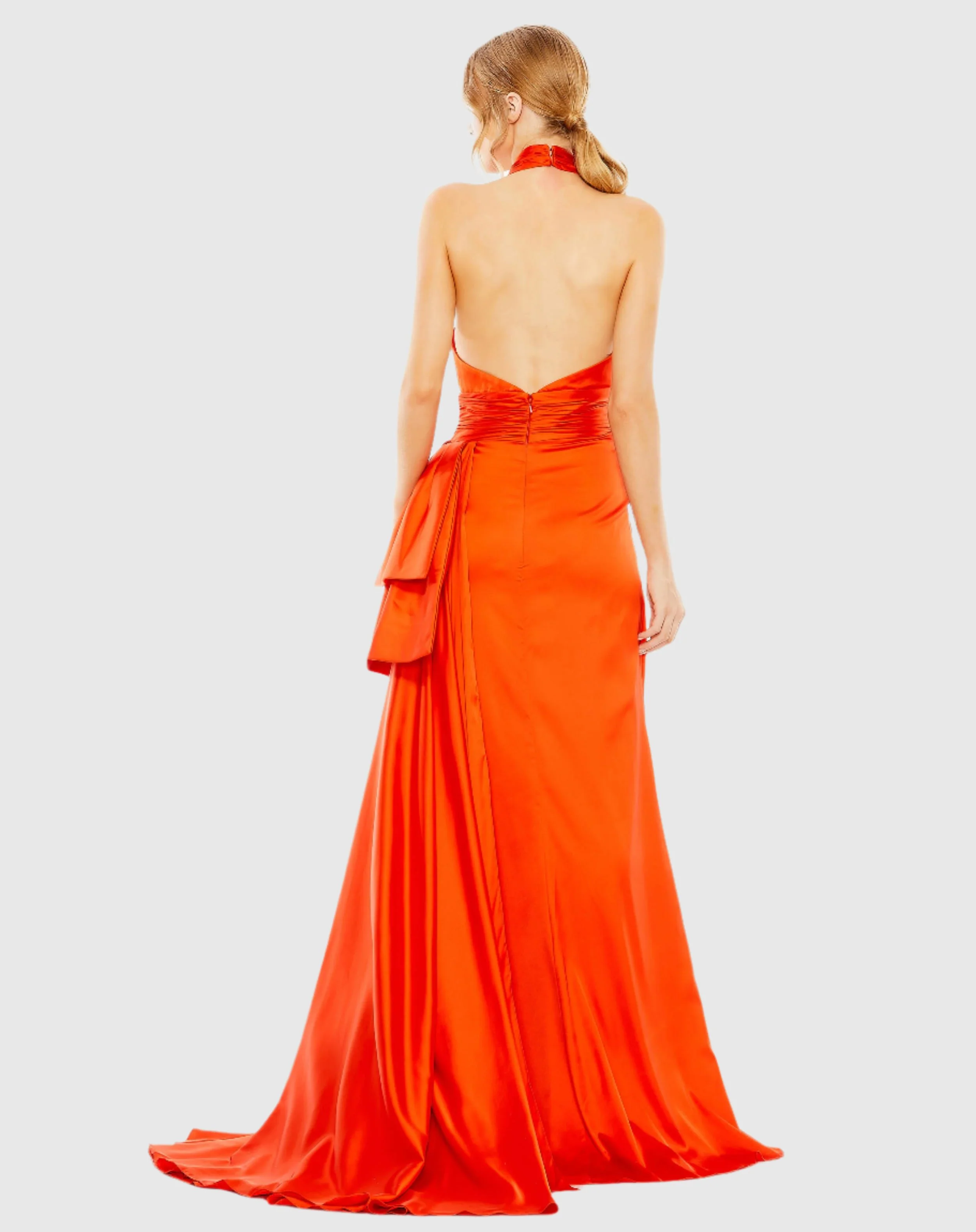 Halter Neck Ruffle Side Slit Gown