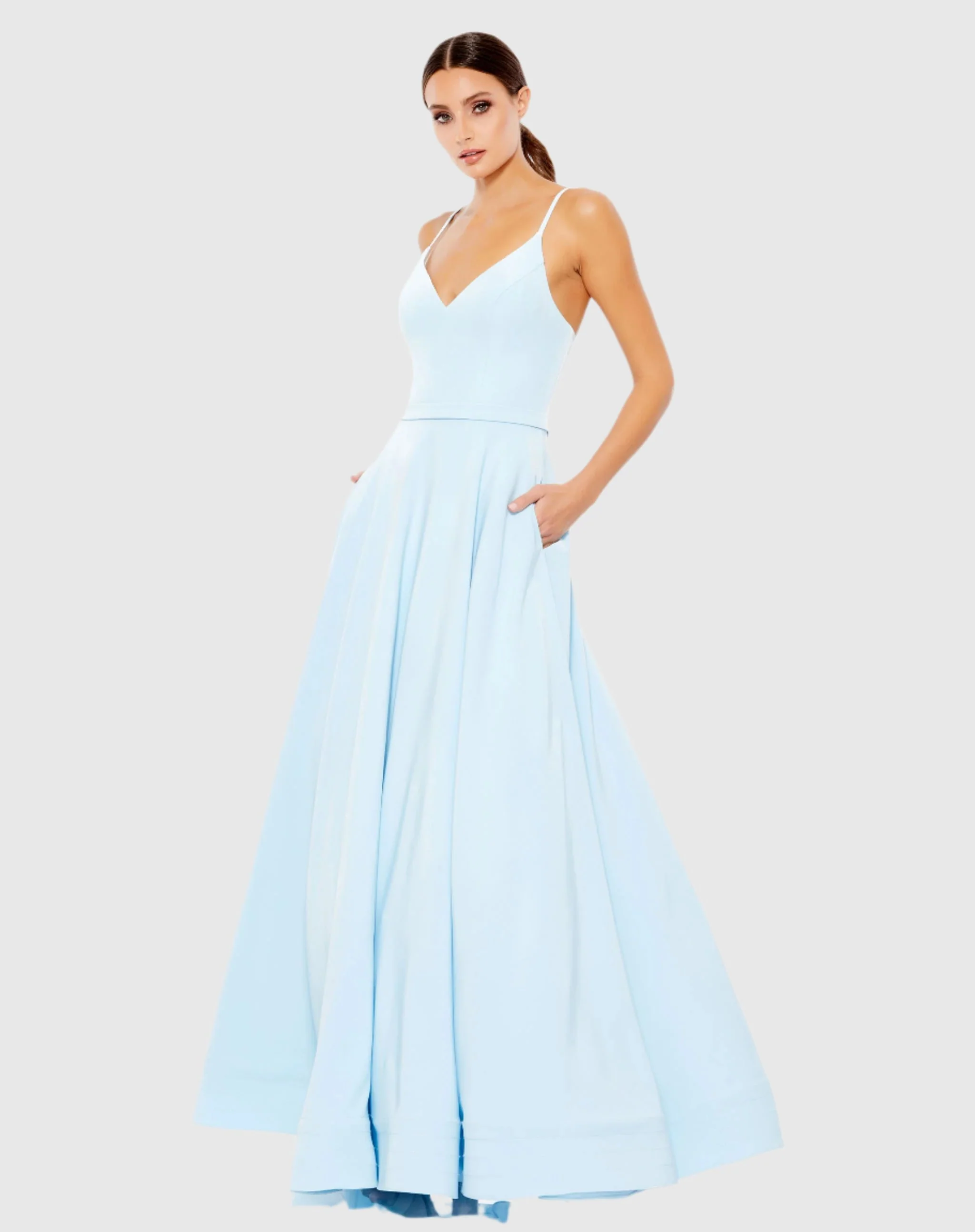 Light Blue Classic A-Line V-Neck Ballgown
