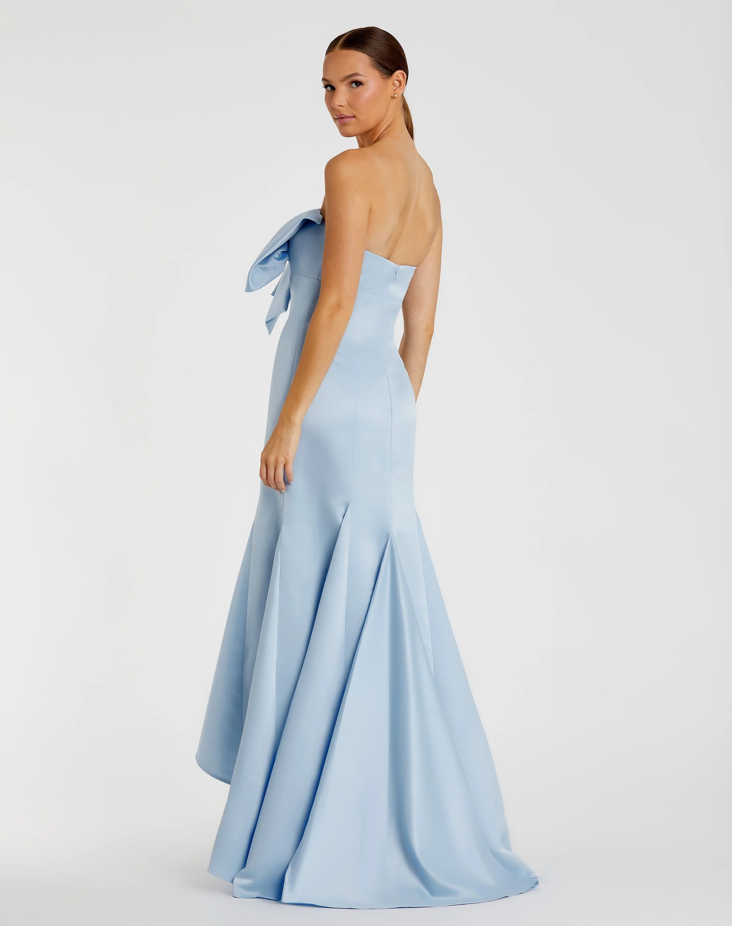 Light Blue Strapless Bow Mermaid Gown