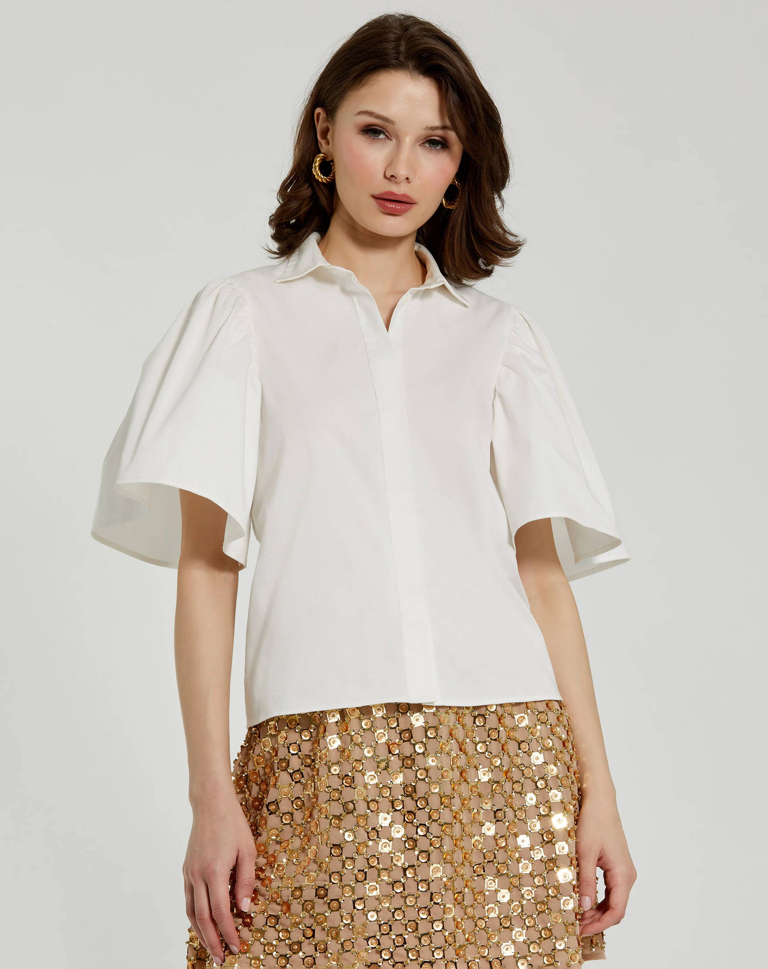 Cotton Flare Ruffle Sleeve Button Up Top - FINAL SALE