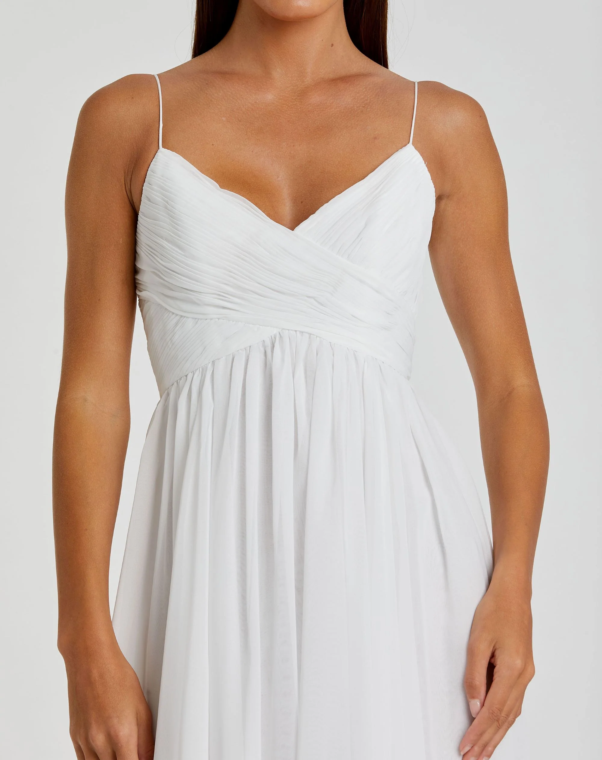White Faux Wrap Sleeveless Flowy Midi Dress