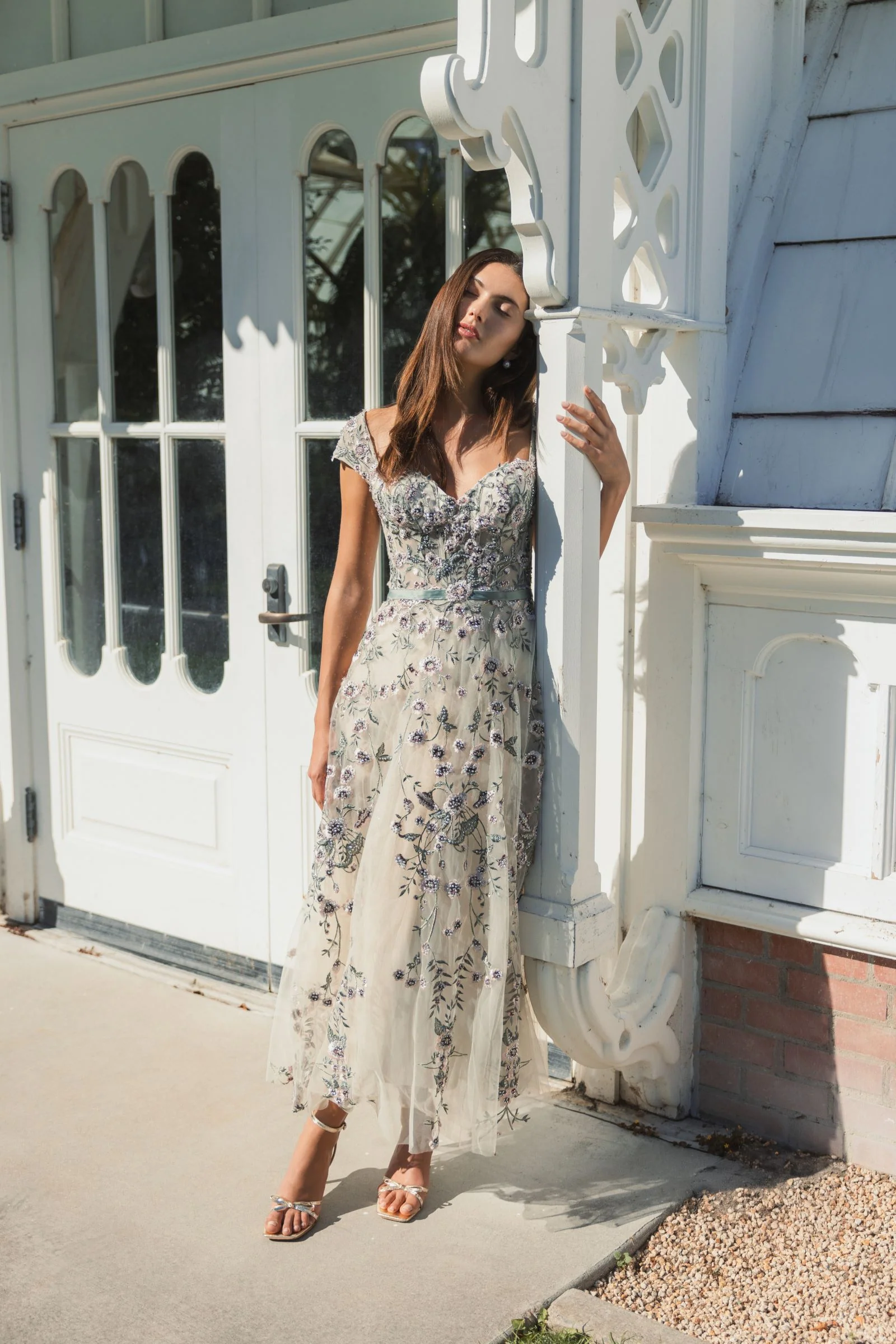 Floral Embroidered Sweetheart Neckline Dress