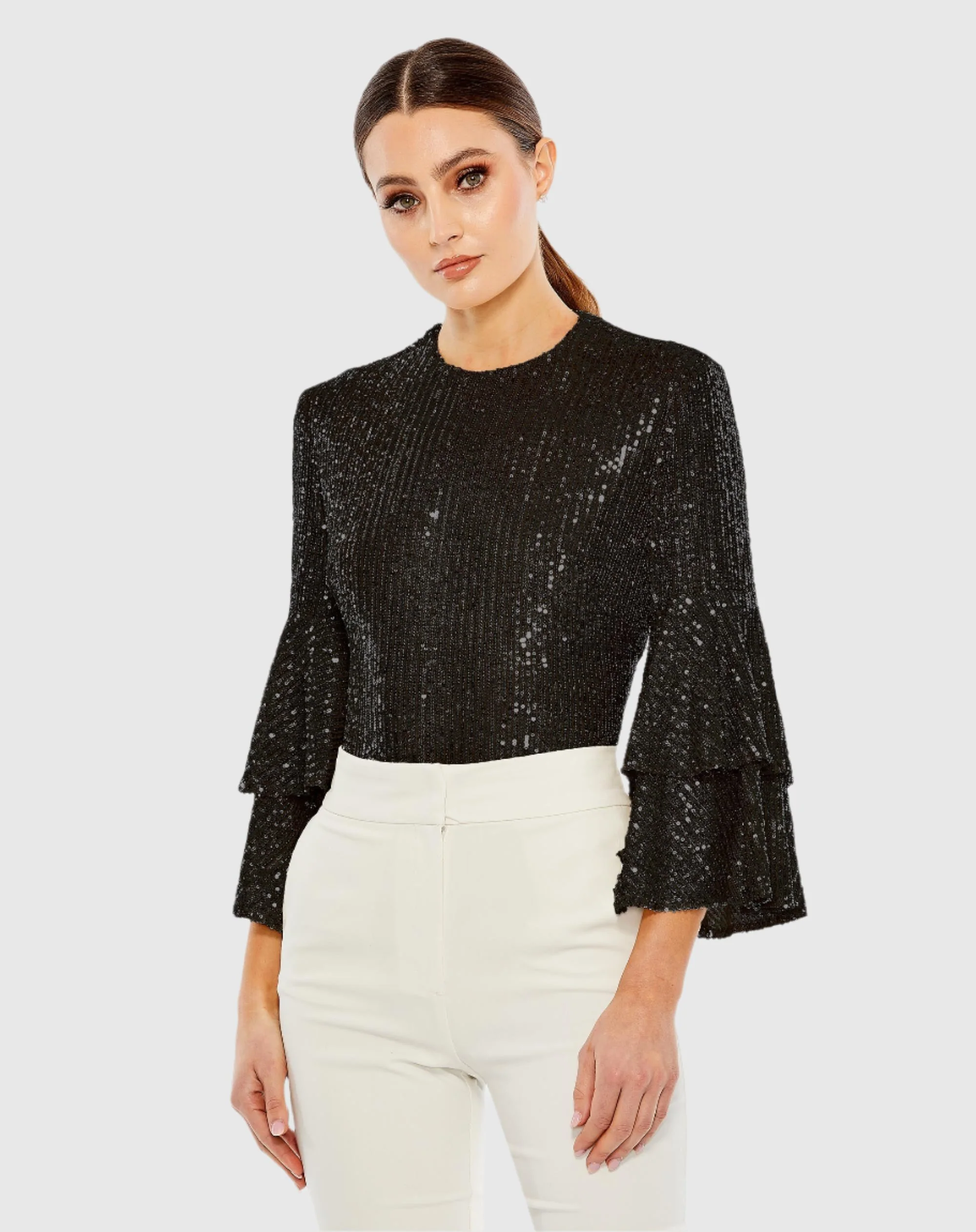 Ruffle 3/4 Sleeve Sequin Bodysuit - FINAL SALE