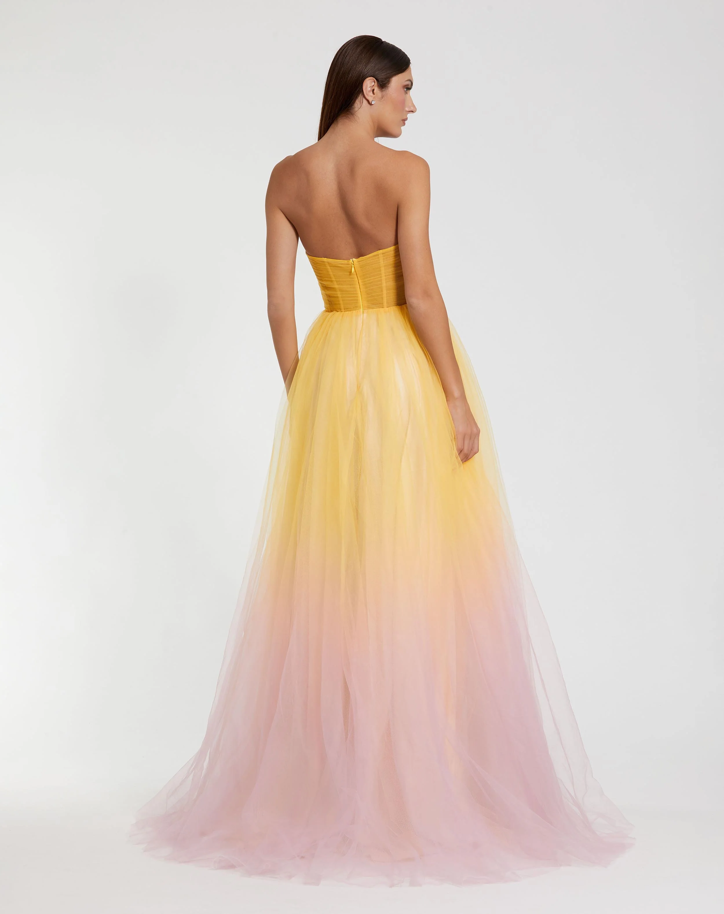 Multicolor Strapless Sweetheart Ombre Tulle Ballgown