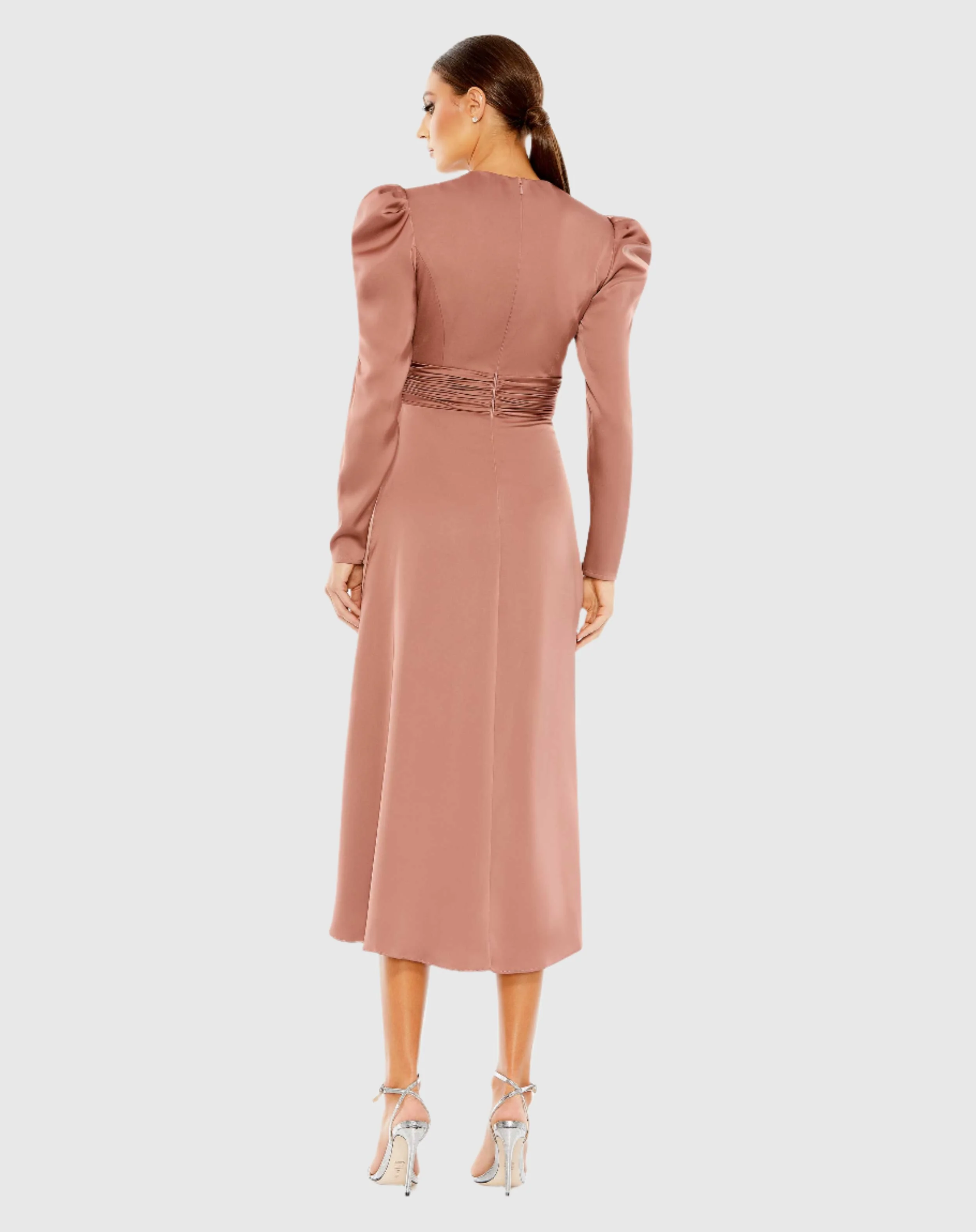 High Neck Long Sleeve Midi Dress
