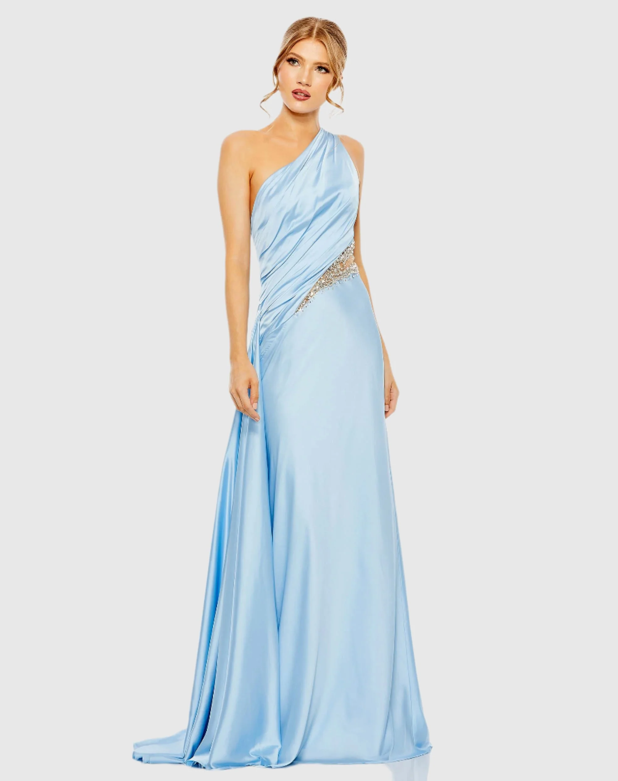 One Shoulder Embellished Satin Gown