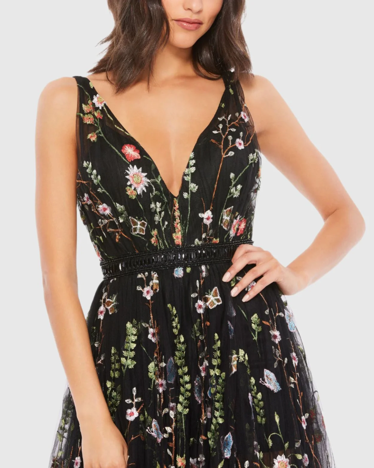 Floral Embroidered Sleeveless A Line Gown