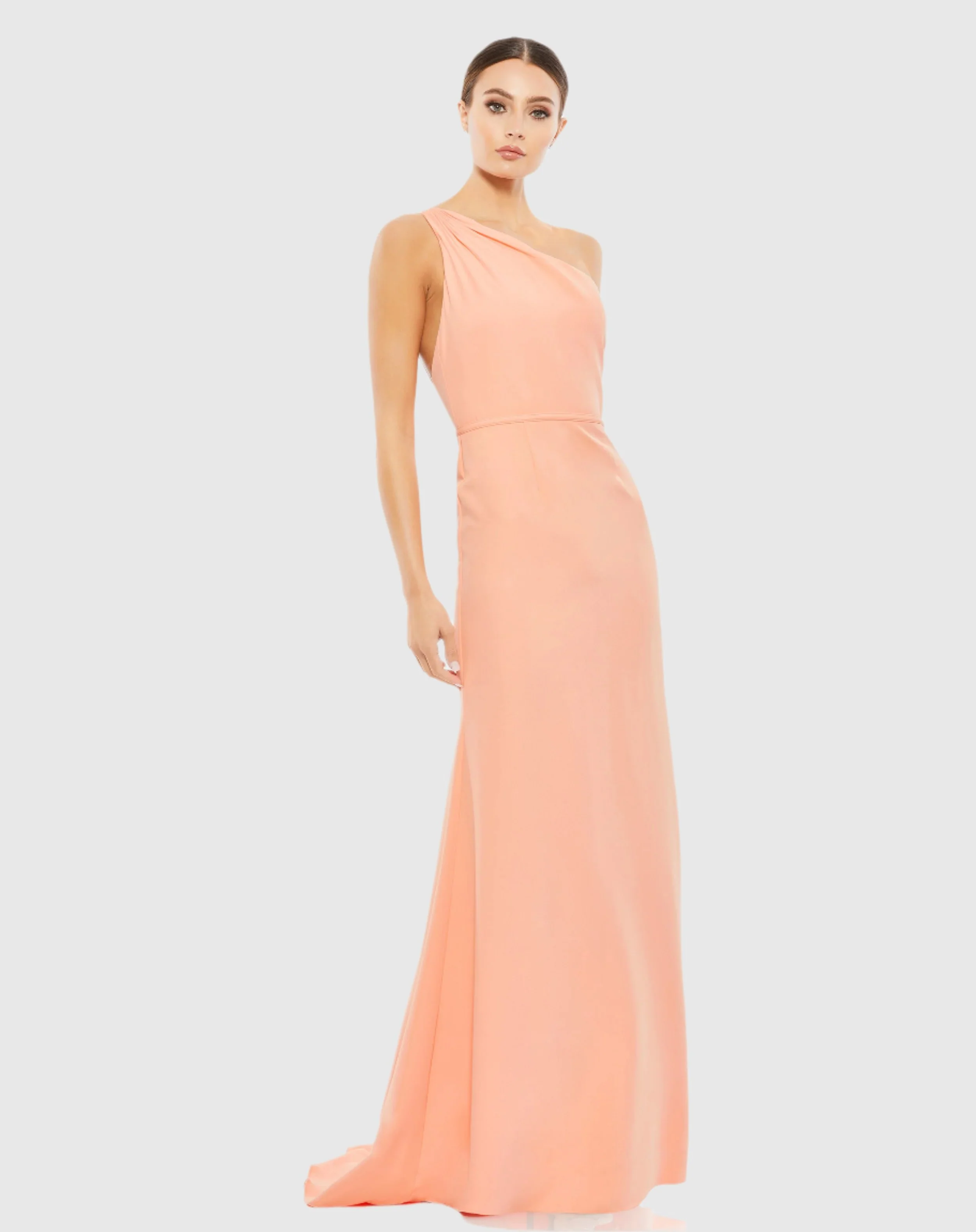 Peach One Shoulder Jersey Mermaid Gown