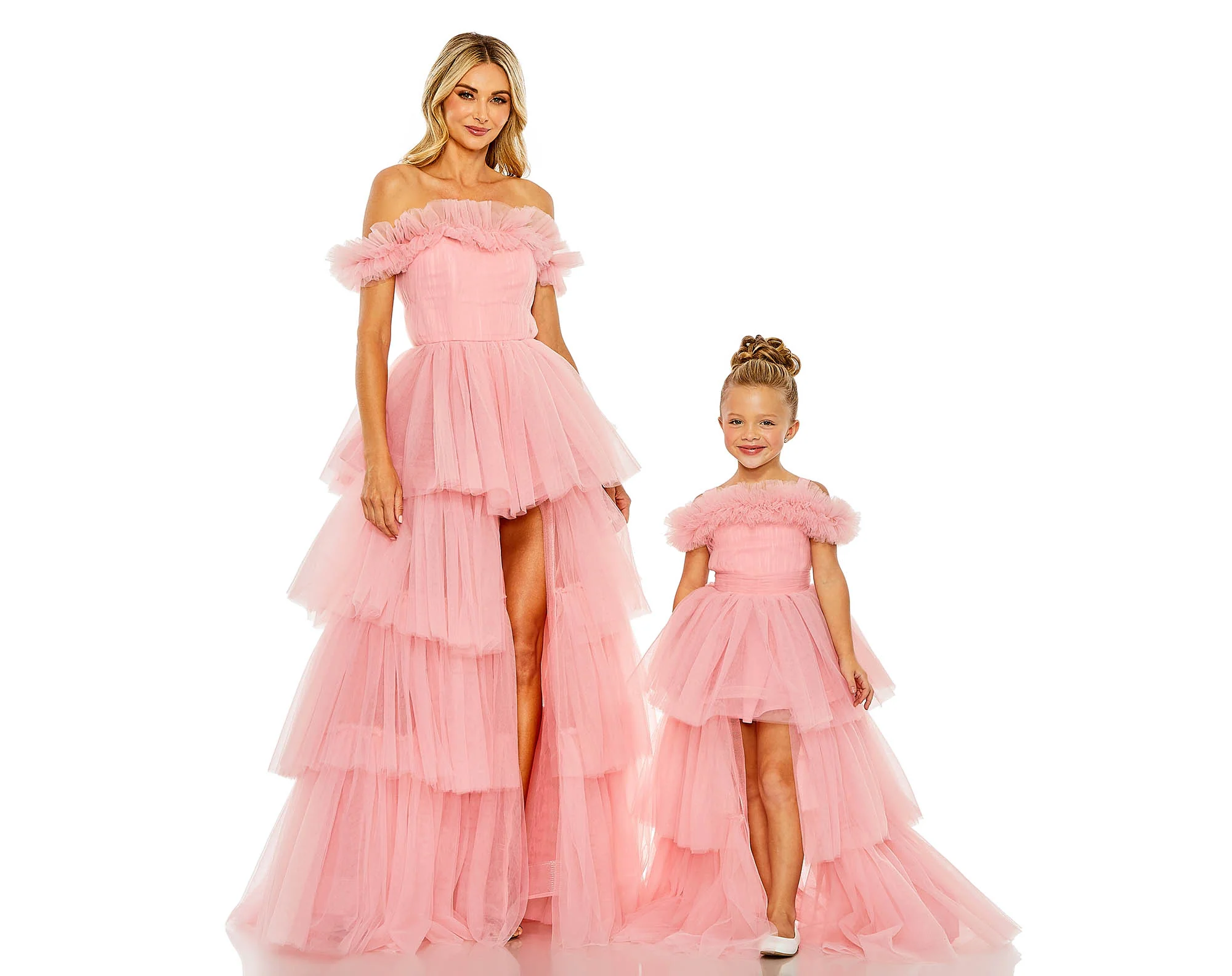 Pink Girls Off the Shoulder High Low Tulle Dress