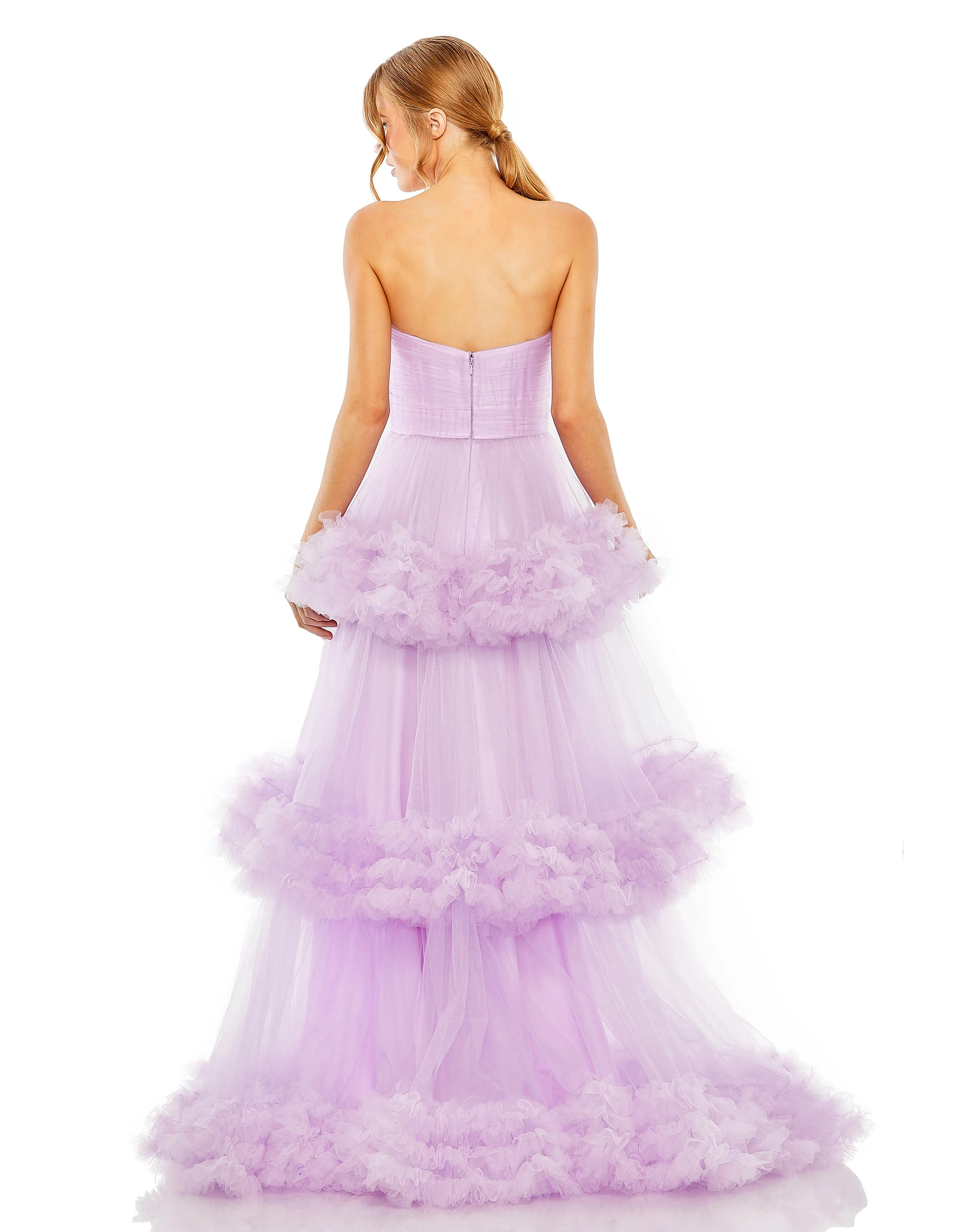 Purple Strapless Ruffle Tulle Tiered Gown