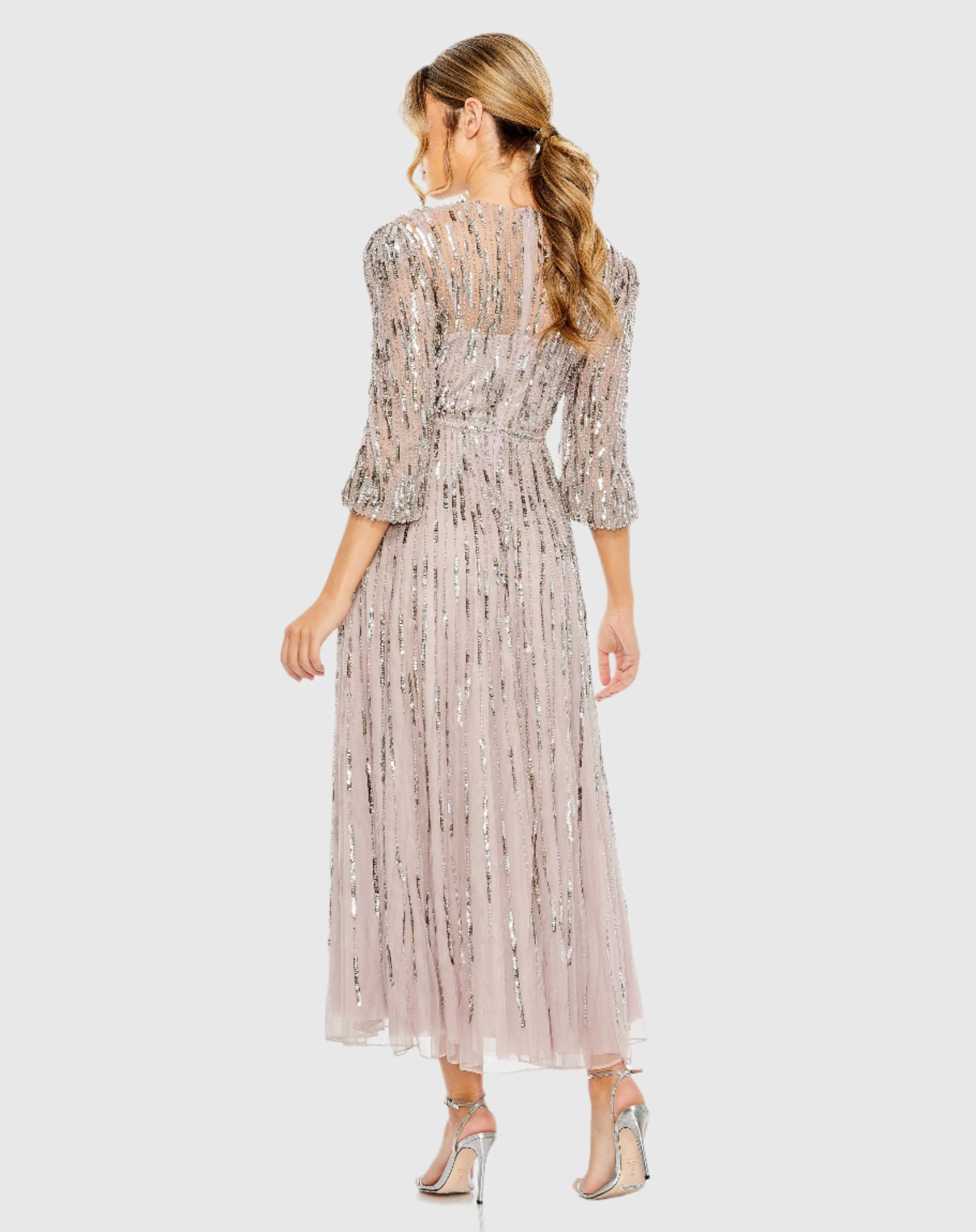 Purple Beaded High Neck Midi Dress