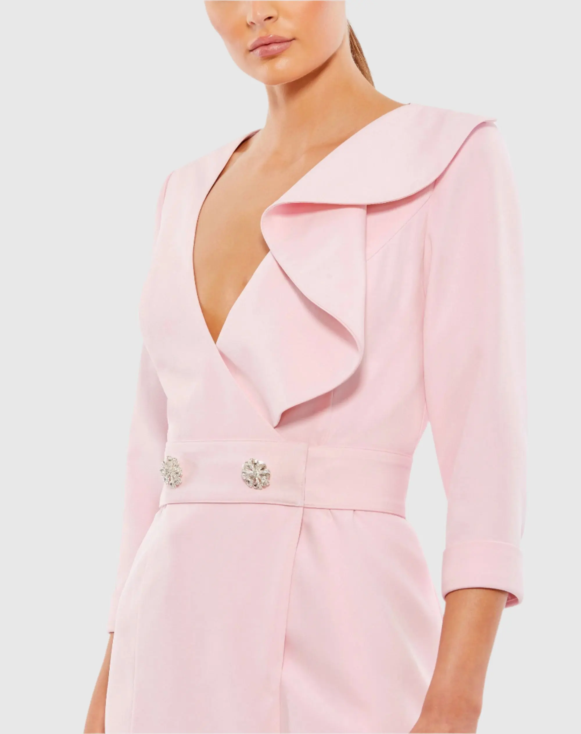 Pink Ruffled Faux Tuxedo Mini Dress