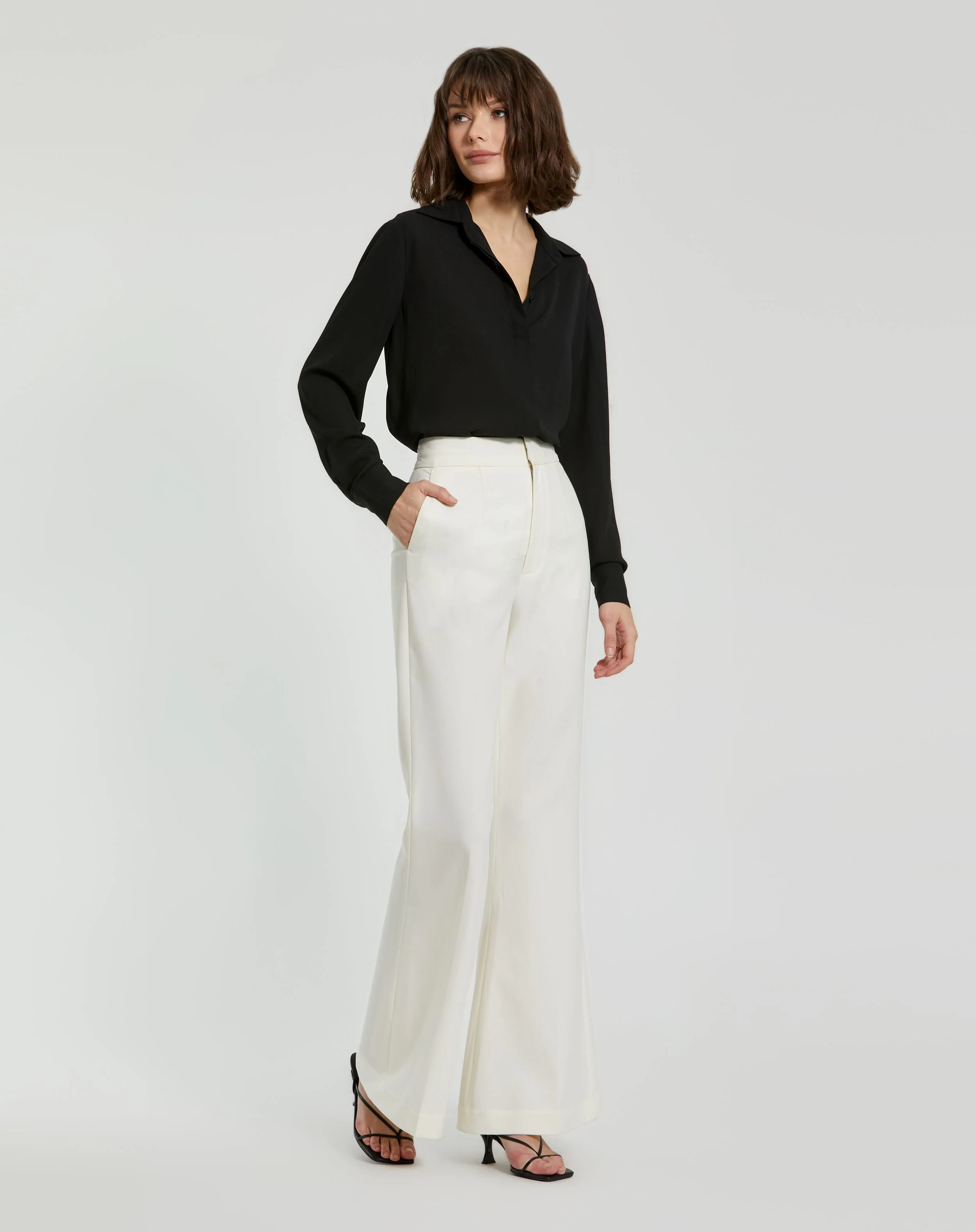 The Bentley Long Sleeve Button Up Georgette Blouse - FINAL SALE