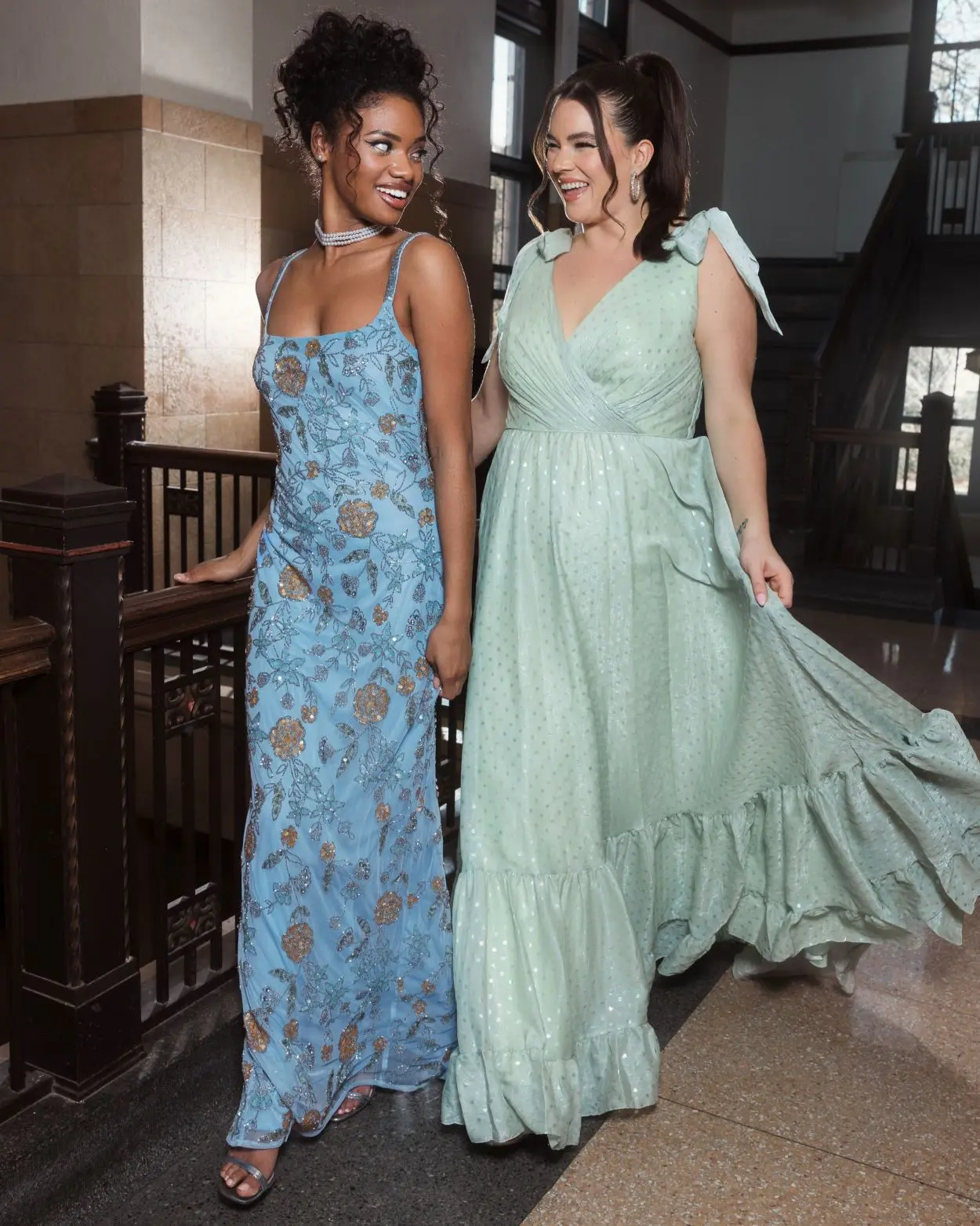 Hand Beaded Floral Gown with Beaded Spaghetti Straps