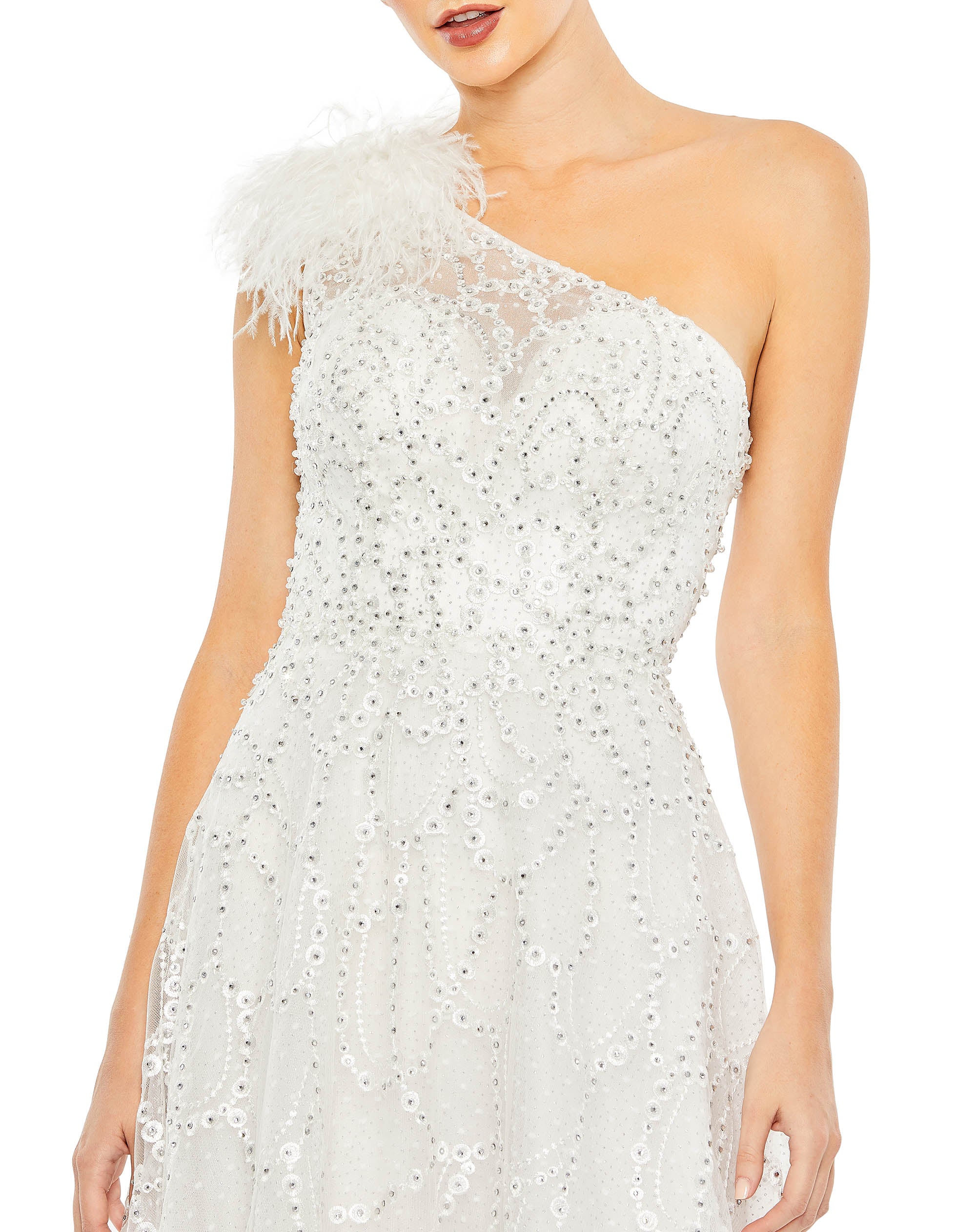 White Embellished One Shoulder A Line Gown