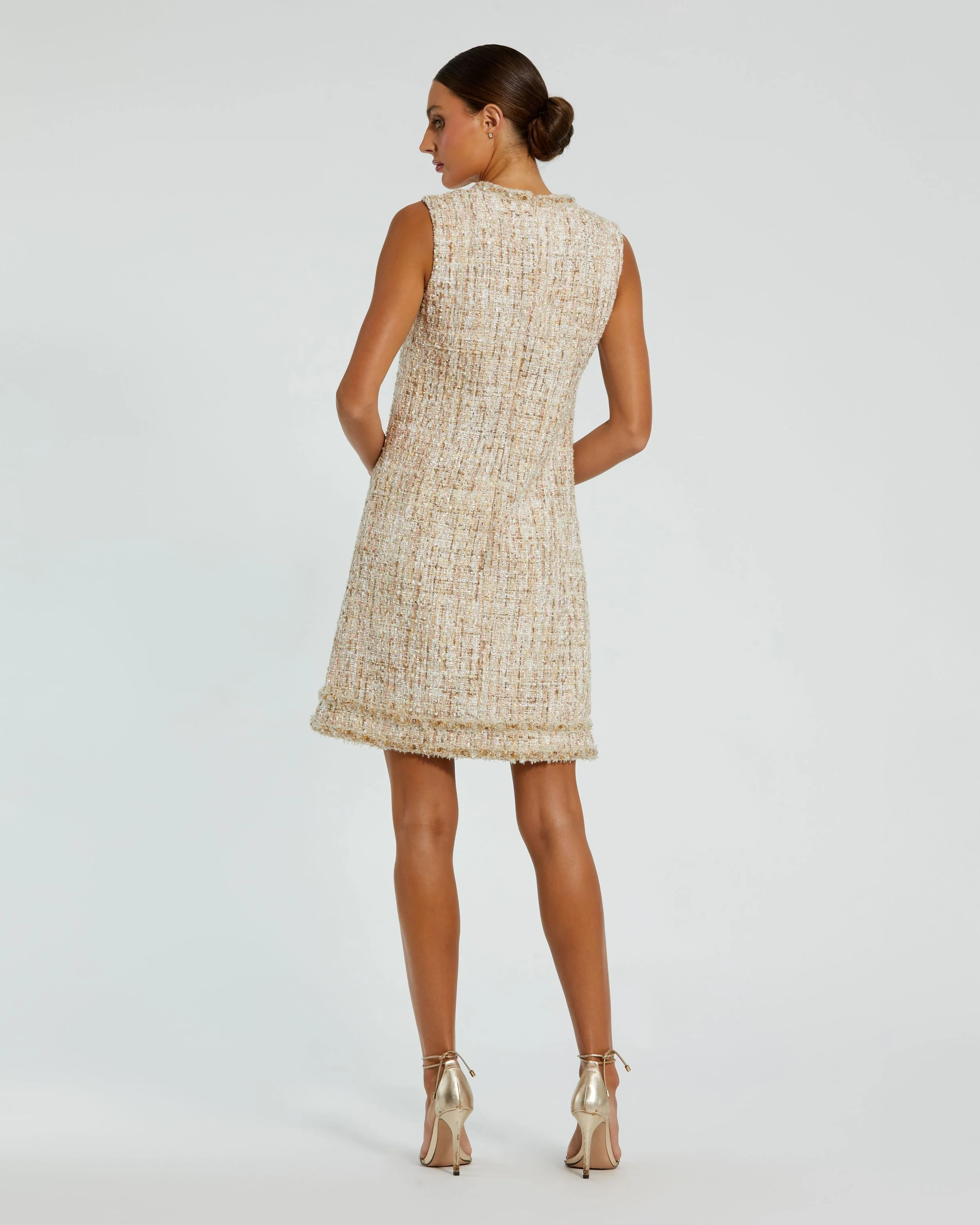 Beige Beaded Trim A-Line Mini Shift Dress