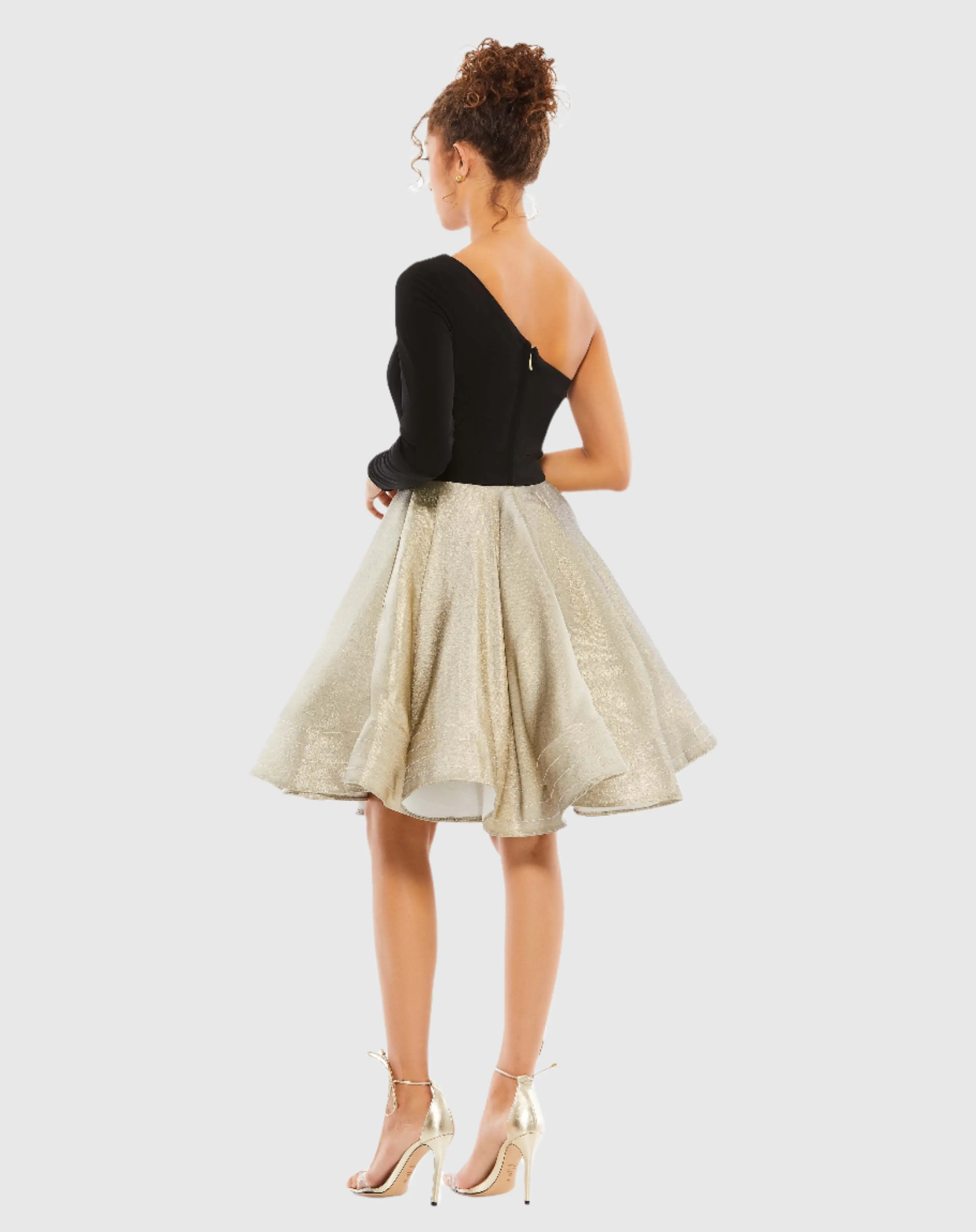 Black and Gold One Shoulder A-Line Dress - FINAL SALE