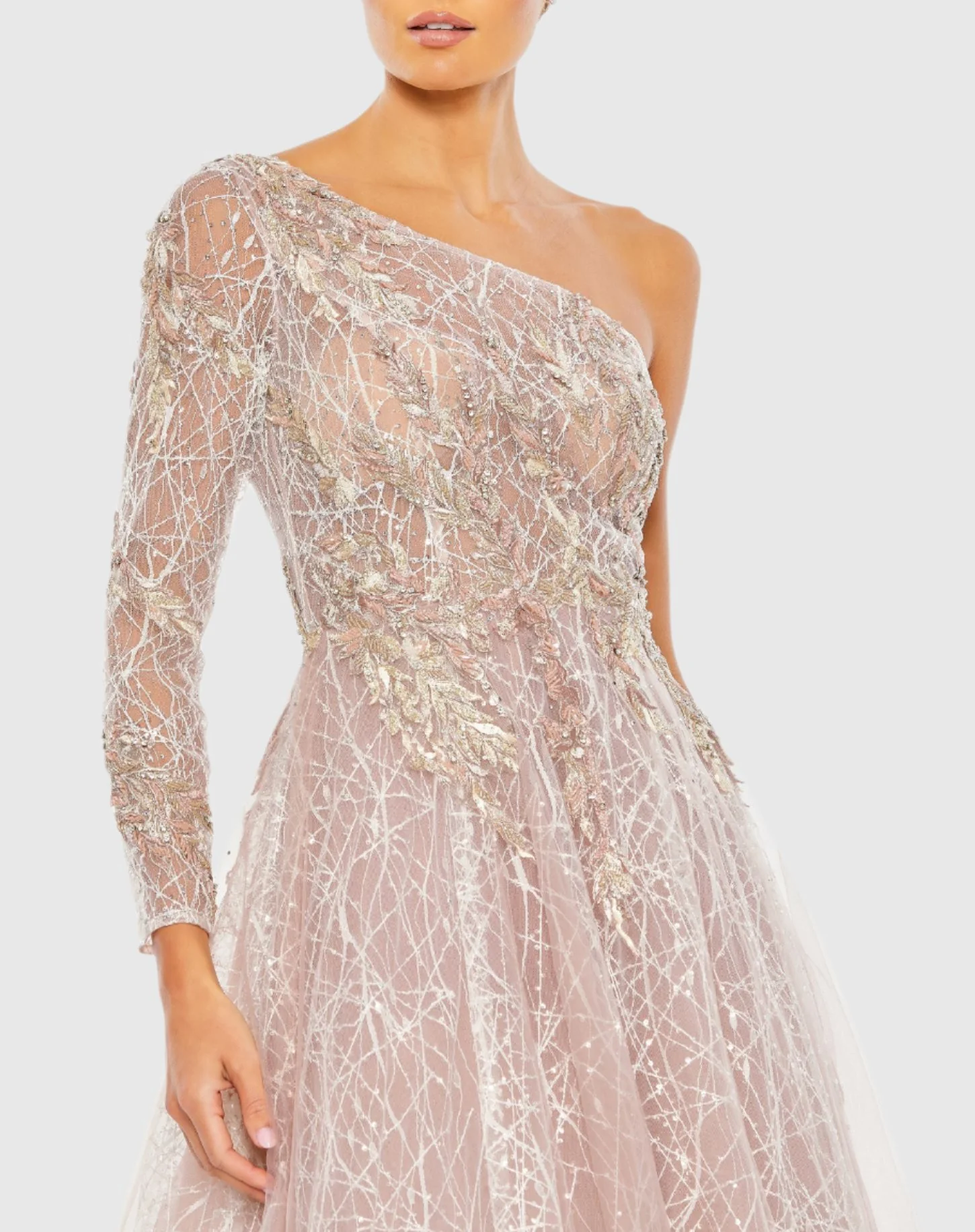 Pink Embroidered One Shoulder Bodice Ballgown - FINAL SALE