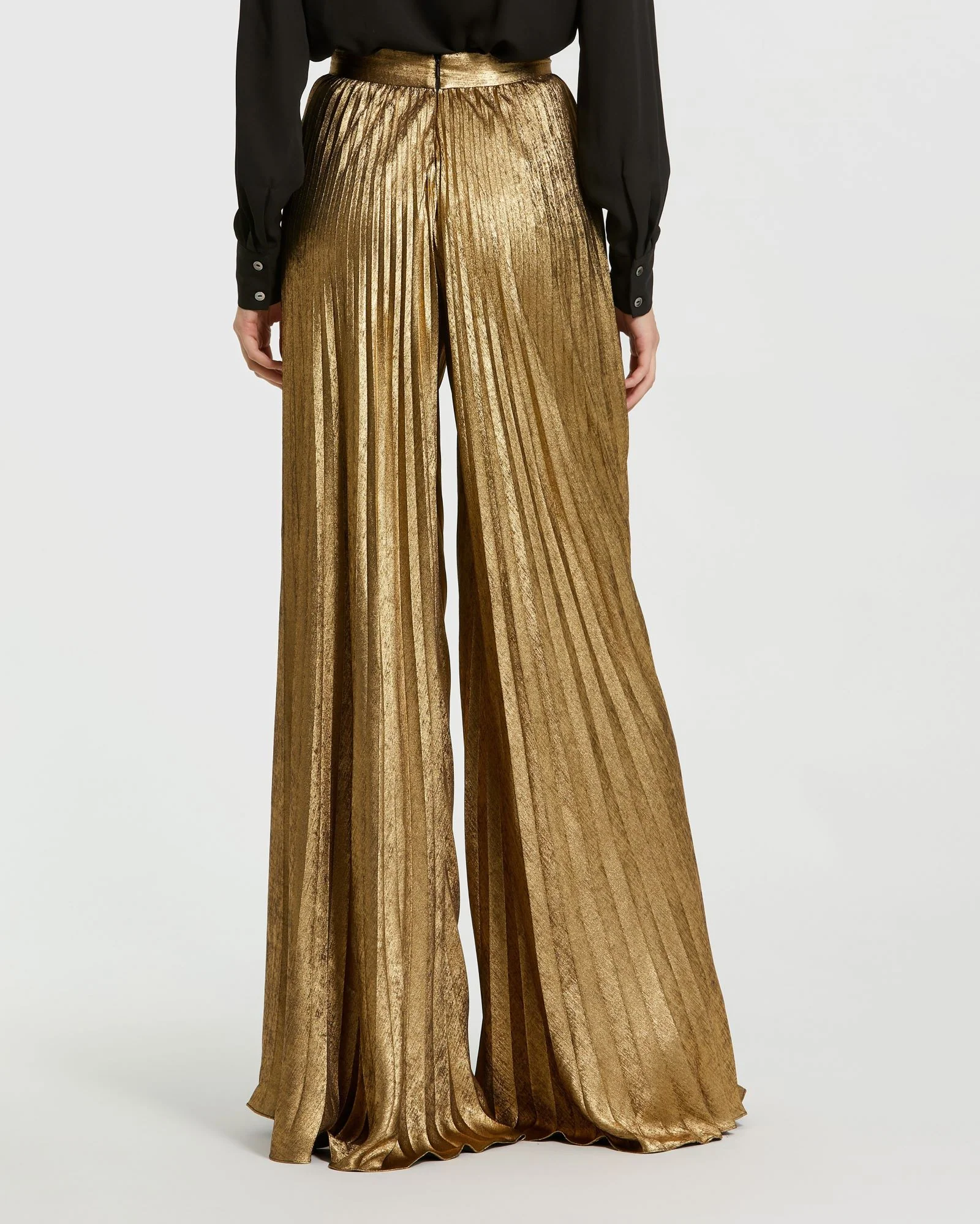 Metallic Lamé Pleated Wide Leg Pant
