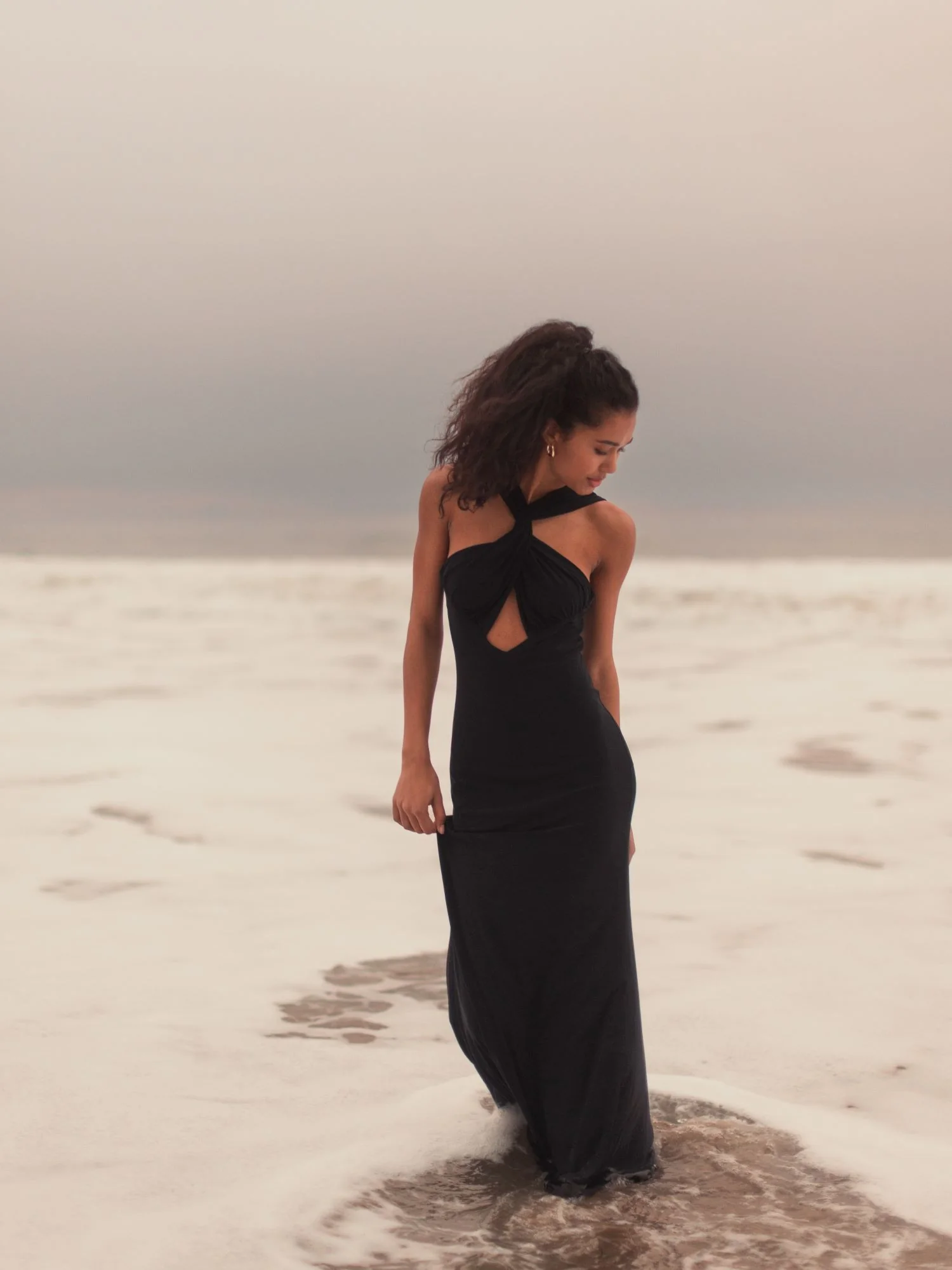 Knotted Halter Neck Keyhole Jersey Gown