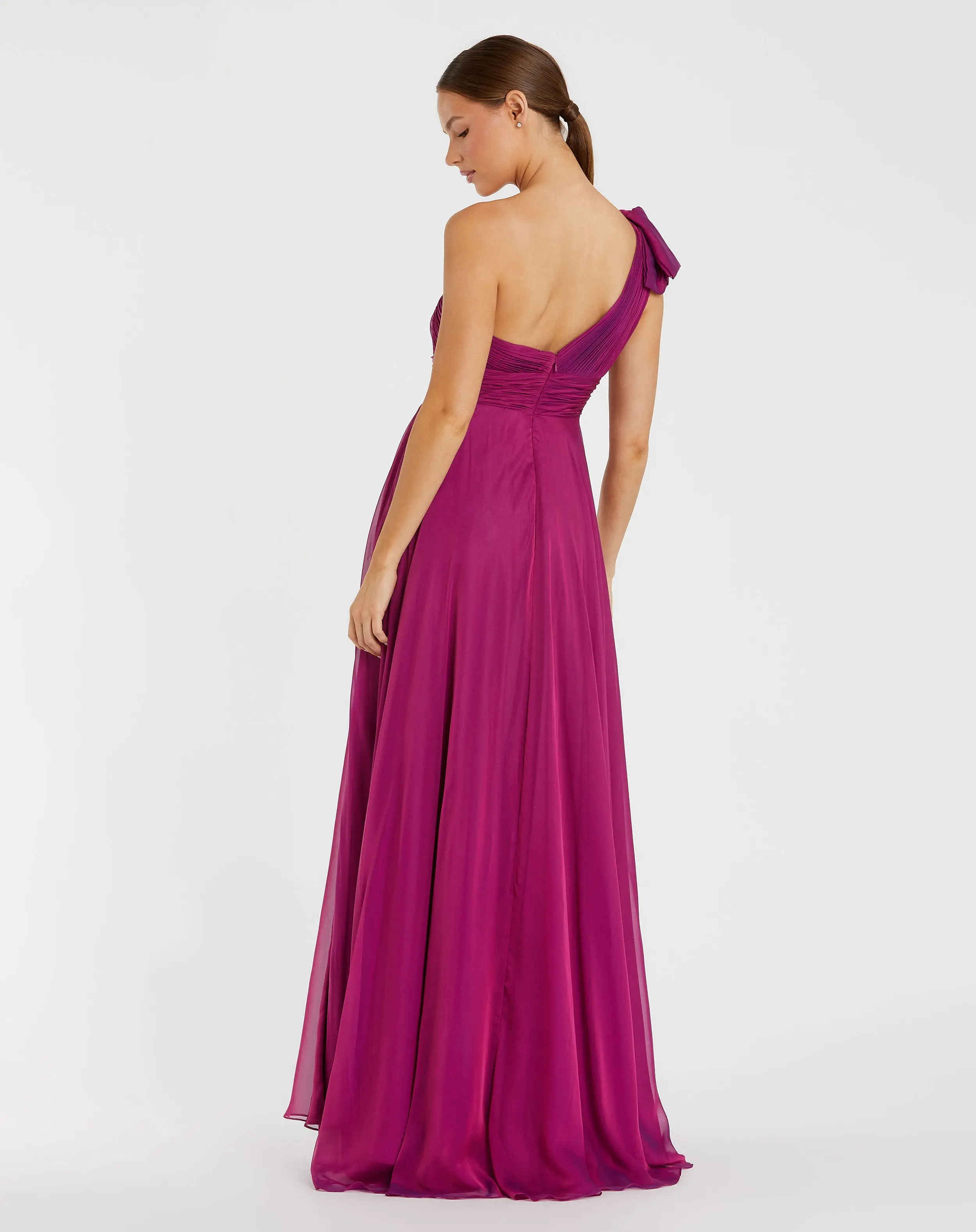 Purple Pleated One Shoulder Chiffon Gown